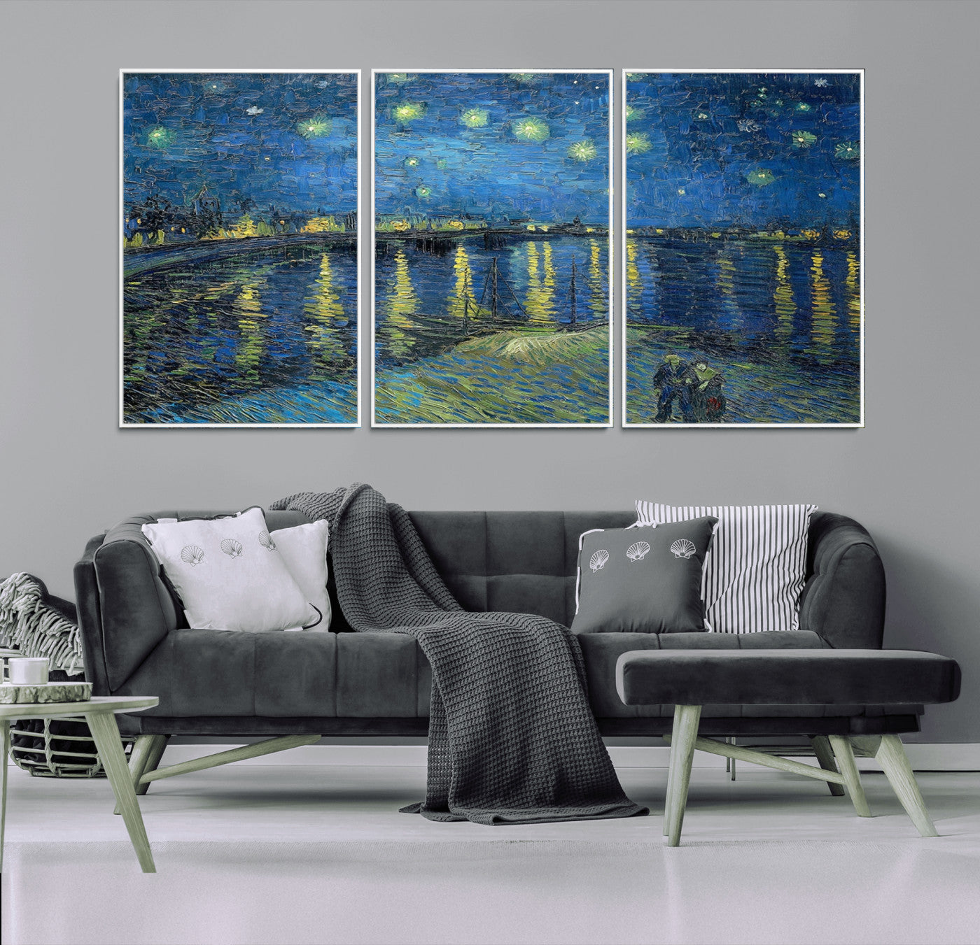 94605-MGV-FC-60X30-3P_White-Starry Night Over the Rhone Wall Art – Vincent van Gogh Canvas Print, Famous Impressionist Painting for Living Room, Office
