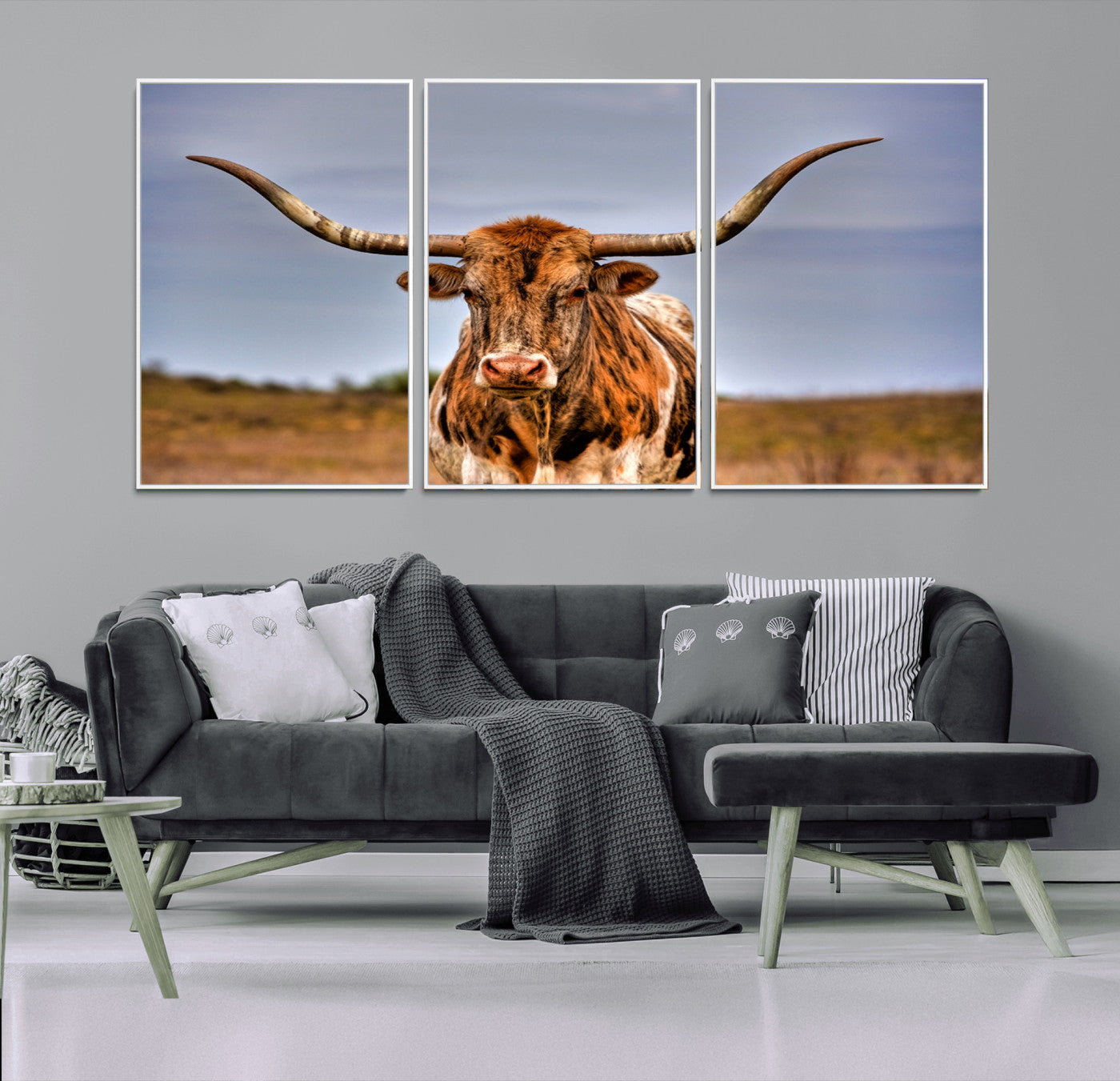18594-MGV-CV-36X24-Texas Longhorn Bull Wall Art – Rustic Western Cattle Canvas Print, Country Farmhouse Decor for Living Room, Office or Cabin