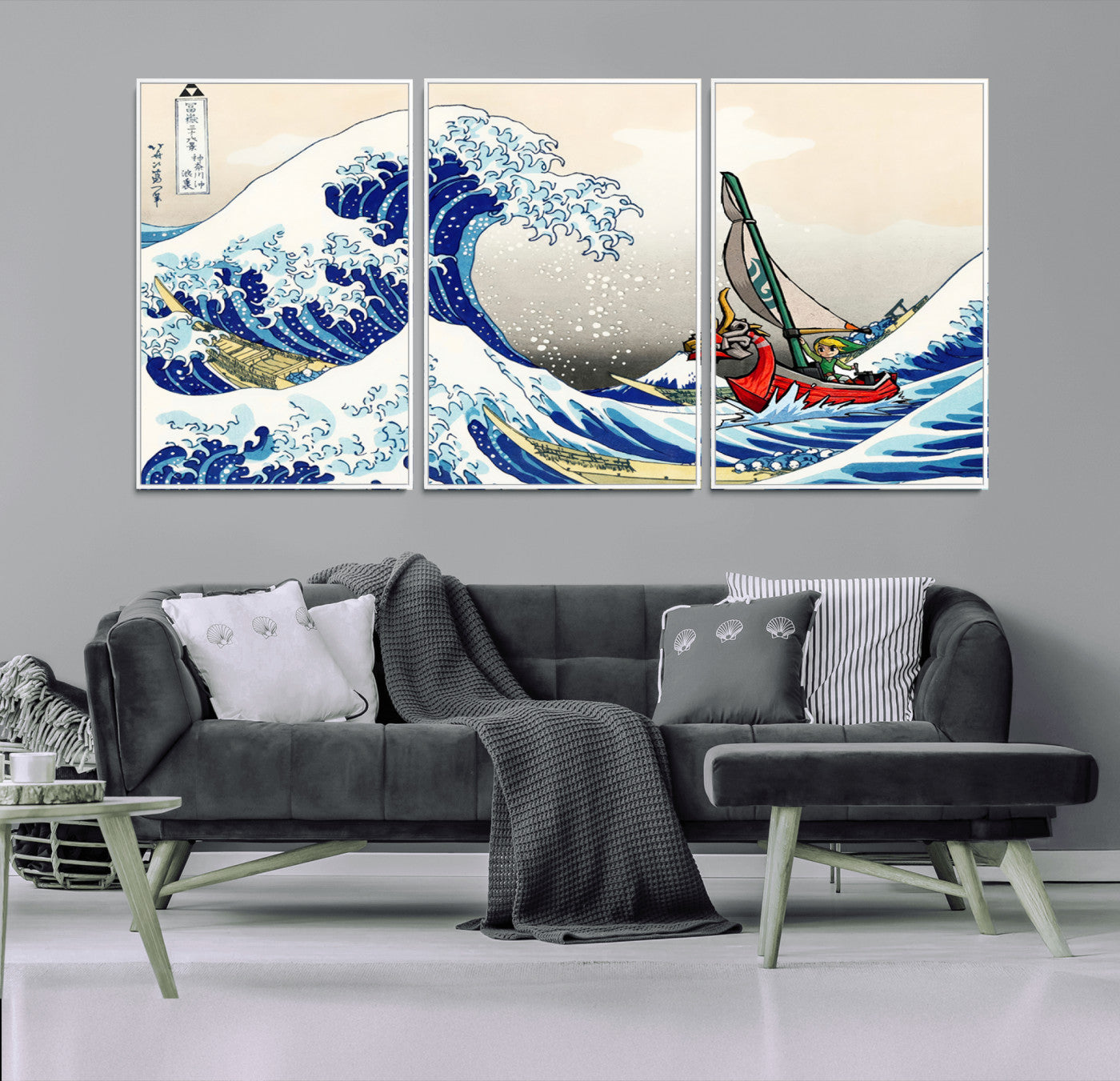 19450-MGV-CV-36X24-Great Wave Adventure Wall Art – Japanese Style Ocean Canvas Print, Fantasy Sailing Decor for Living Room, Bedroom or Office