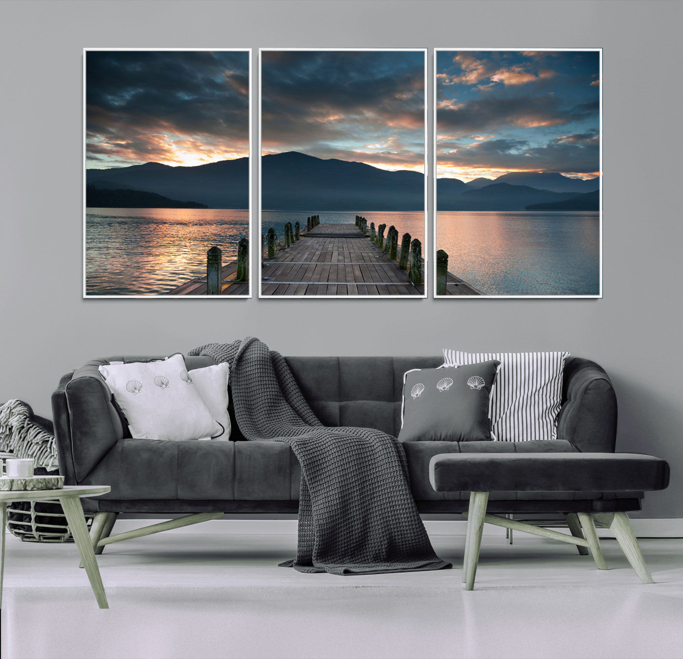 20442-MGV-CV-36X24-Lakeside Sunset Dock Wall Art – Peaceful Mountain Lake Canvas Print, Serene Nature Landscape Decor for Living Room, Bedroom or