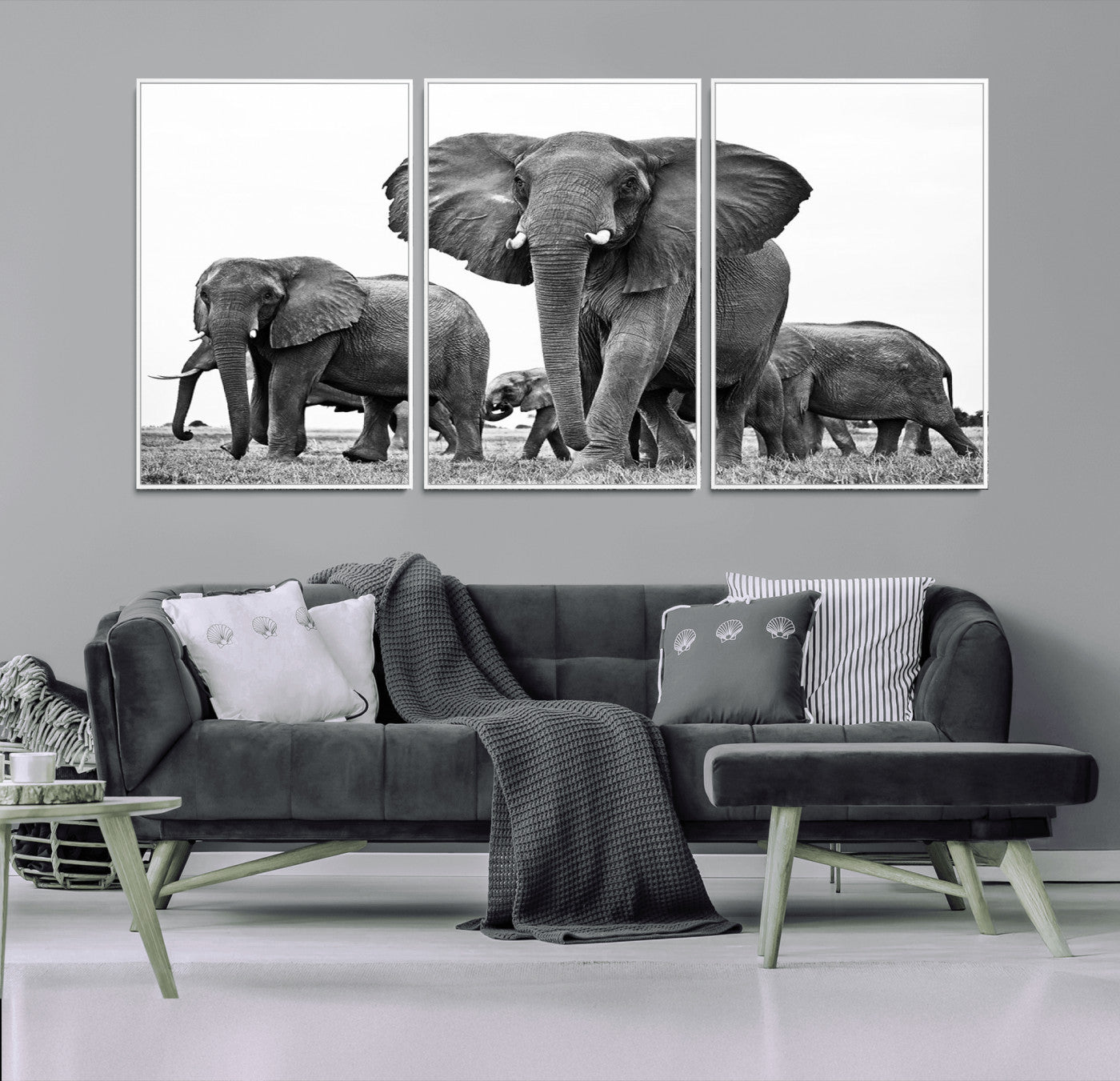 91685-MGV-CV-36X24-Elephant Herd Wall Art – Black and White Safari Canvas Print, African Wildlife Photography Decor for Living Room, Office or
