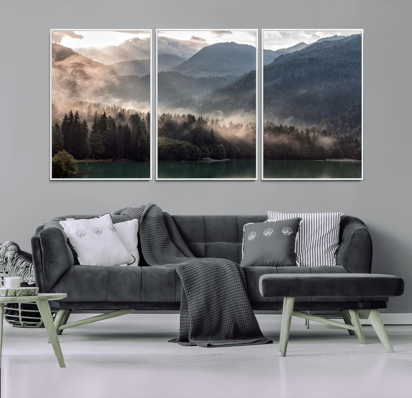 61116-MGV-CV-36X24-Misty Mountain Lake Wall Art – Tranquil Foggy Forest and Lake Canvas Print, Scenic Nature Landscape Decor for Living Room or