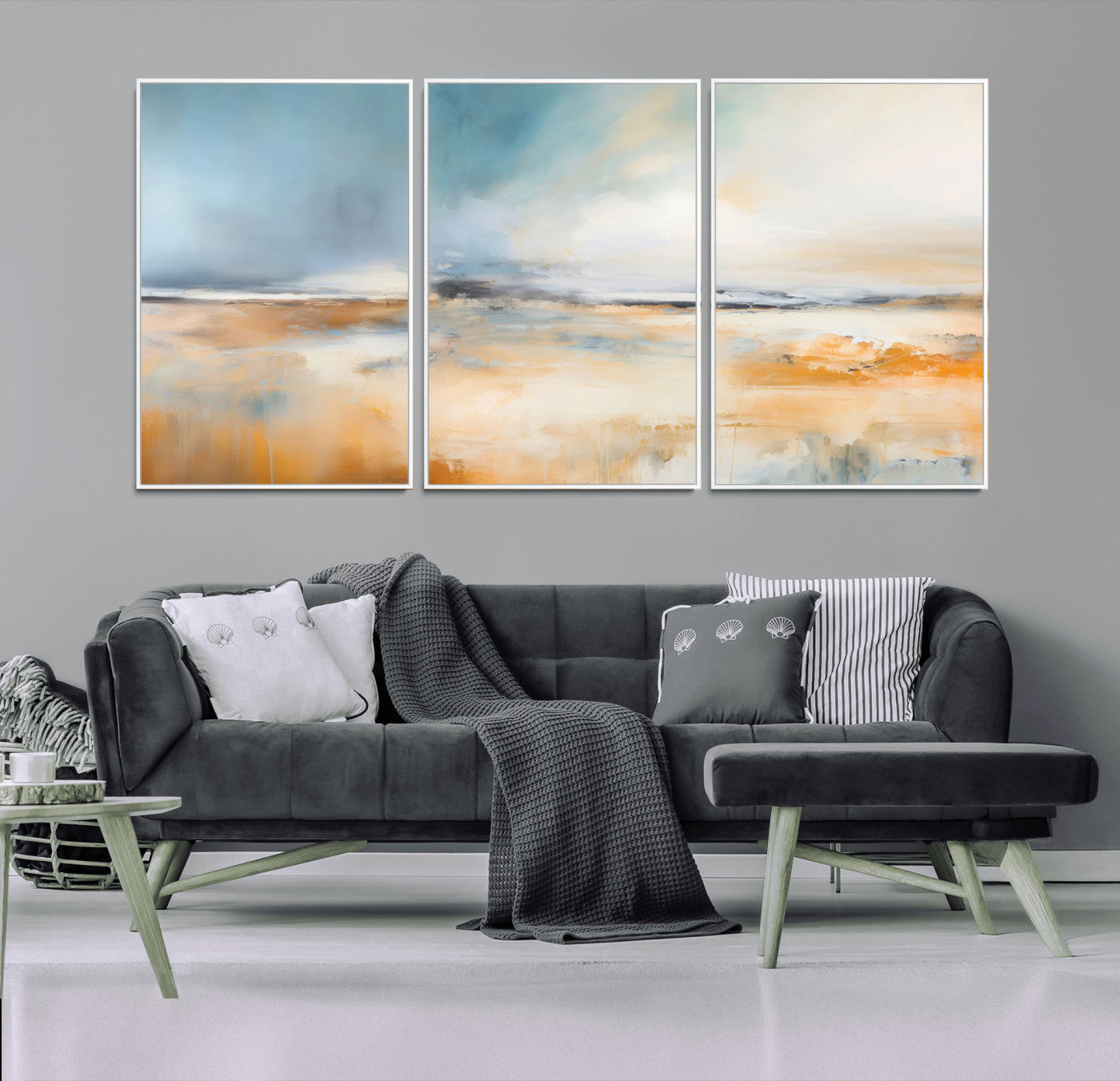 92764-MGV-CV-36X24-Abstract Landscape Wall Art – Modern Blue and Orange Canvas Print, Large Minimalist Painting for Living Room, Bedroom, Office or