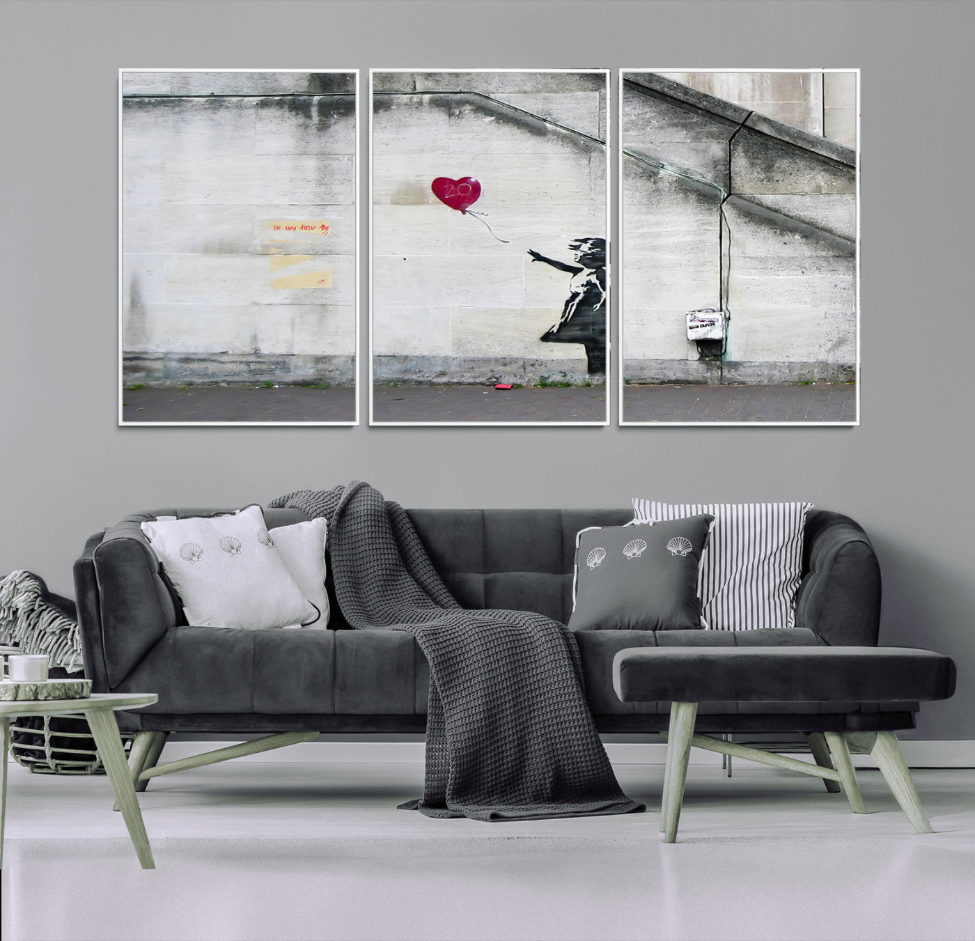 50559-MGV-FC-60X30-3P_White-Banksy Girl with Balloon Wall Art – Famous Street Graffiti Canvas Print, Modern Urban Artwork for Living Room, Bedroom or Office