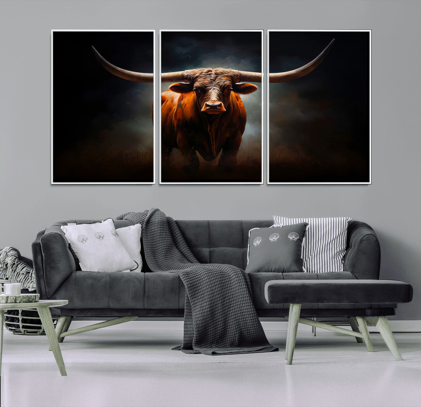 48896-MGV-CV-36X24-Texas Longhorn Wall Art – Rustic Western Bull Canvas Print and Farmhouse Cattle Painting for Living Room, Ranch, or Office Decor .
