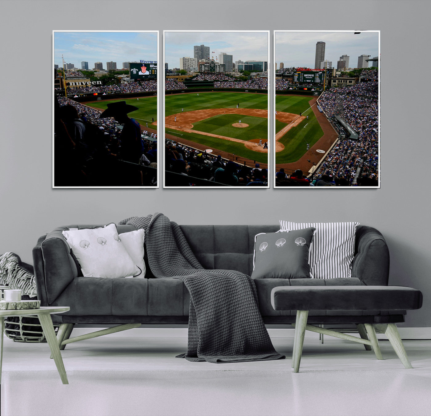 34859-MGV-FC-60X30-3P_White-Wrigley Field Wall Art Canvas Print, Framed Chicago Cubs Stadium Art Picture Print, Wrigley Stadium Field Perfect Sport Room Decor