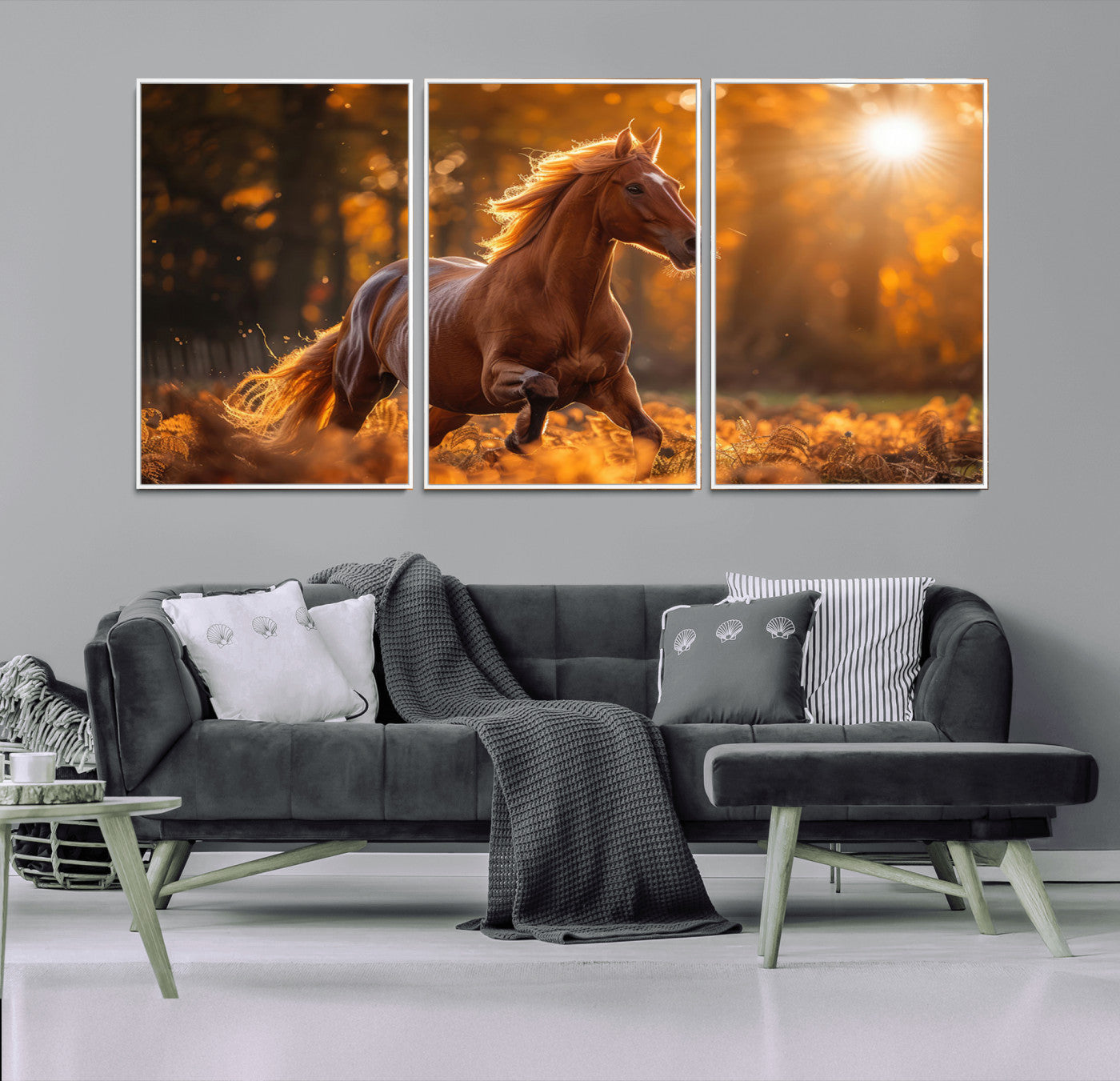 92144-MGV-FC-60X30-3P_White-Sunset Horse Wall Art Canvas Print, Framed Horse Barn Art Picture Print, Majestic Horse Perfect Rustic Farmhouse Decor Artwork