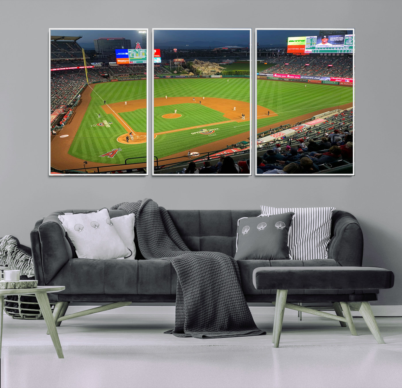 93707-MGV-FC-60X30-3P_White-Los Angeles Stadium Wall Art Canvas Print, Framed Angel Stadium Field Art Picture Print, Anaheim Stadium Perfect Sports Room Decor