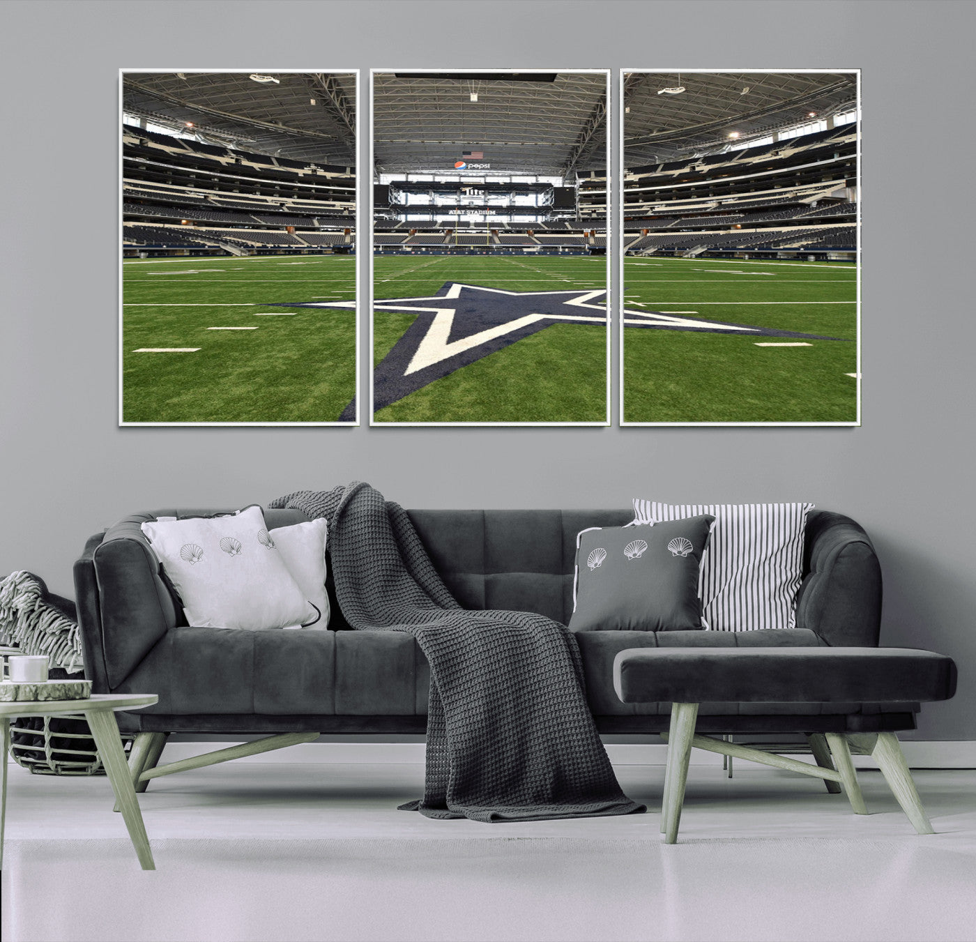 14834-MGV-FC-60X30-3P_White-Dallas Att Stadium Wall Art Canvas Print, Framed Texas NFL Stadium Art Picture Print, American Football Stadium Perfect Sports