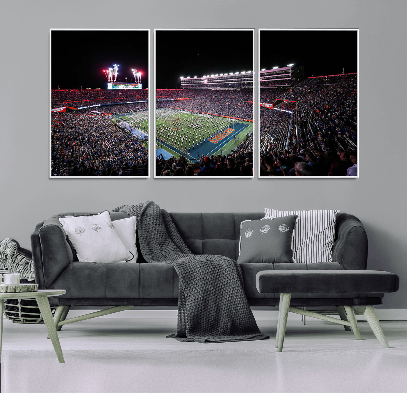 46899-MGV-FC-60X30-3P_White-Ben Hill Griffin Stadium Wall Art Canvas Print, Framed Football Stadium Art Picture Print, Florida Football Stadium Perfect Sport