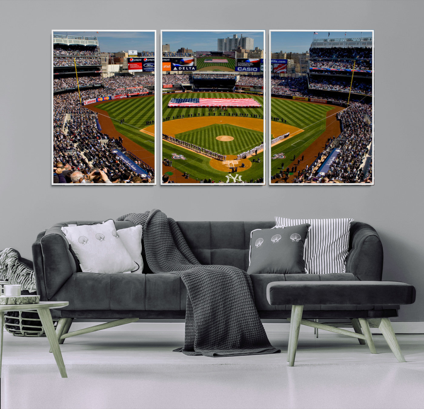 20879-MGV-FC-60X30-3P_White-Yankee Stadium Wall Art Canvas Print, Framed New York Stadium Art Picture Print, Yankee Field Perfect Sport Room Decor Artwork