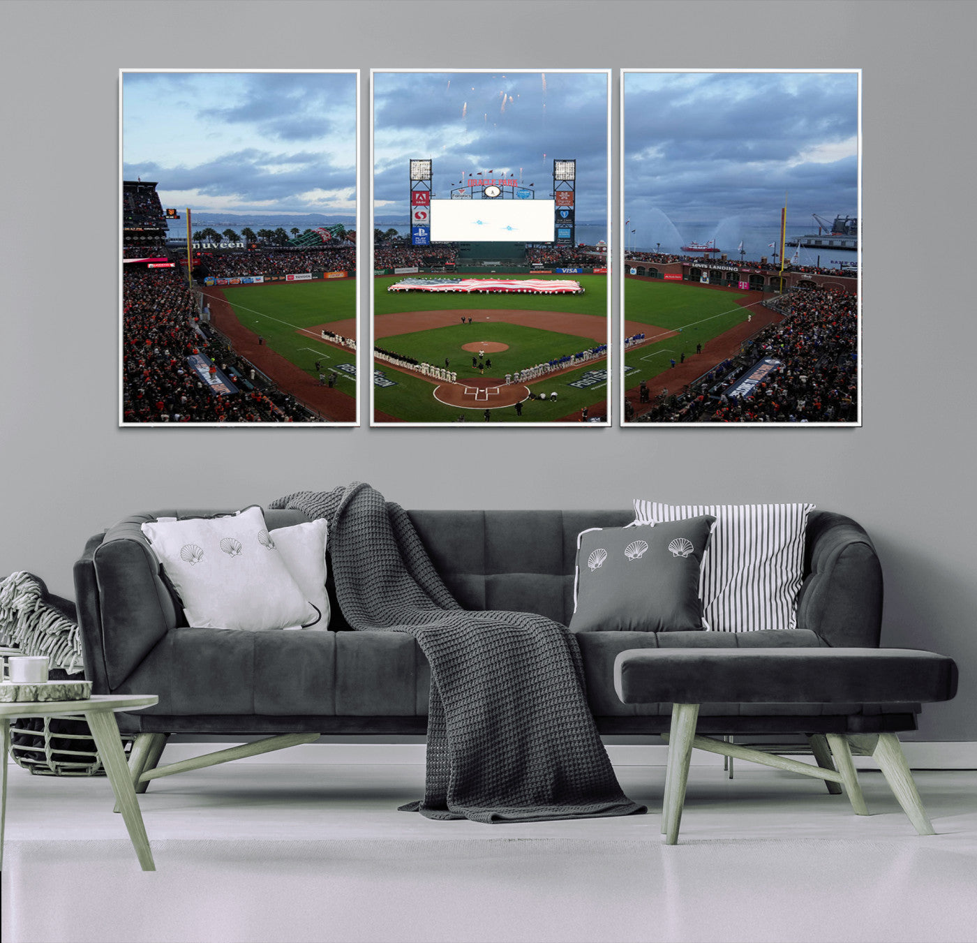 44631-MGV-FC-60X30-3P_White-Oracle Park Stadium Wall Art Canvas Print, Framed San Francisco Giants Art Picture Print, Giants Stadium Field Perfect Sports Room