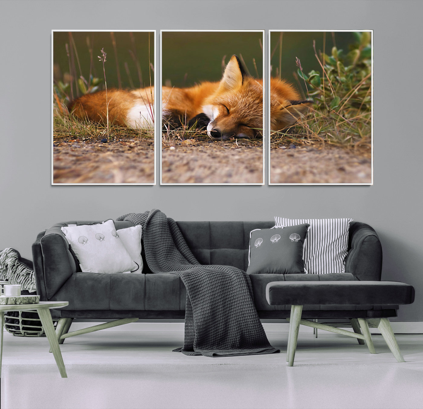25085-MGV-CV-36X24-Sleeping Fox Wall Art Canvas Print, Framed Rustic Fox Art Picture Print, Wildlife Animal Perfect Rustic Farmhouse Decor Artwork