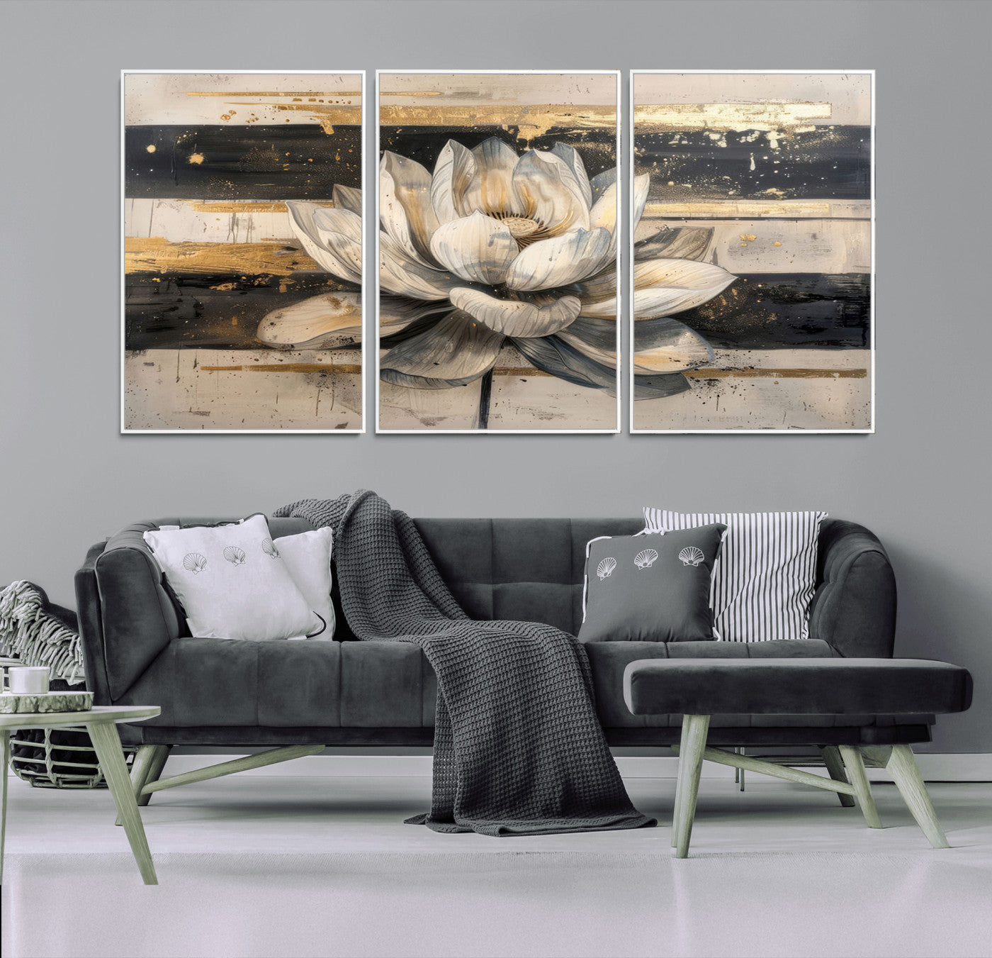 18807-MGV-CV-36X24-Lotus Flower Wall Art Canvas Print, Framed Abstract Lotus Art Picture Print, White Lotus Flower Perfect Abstract Floral Decor