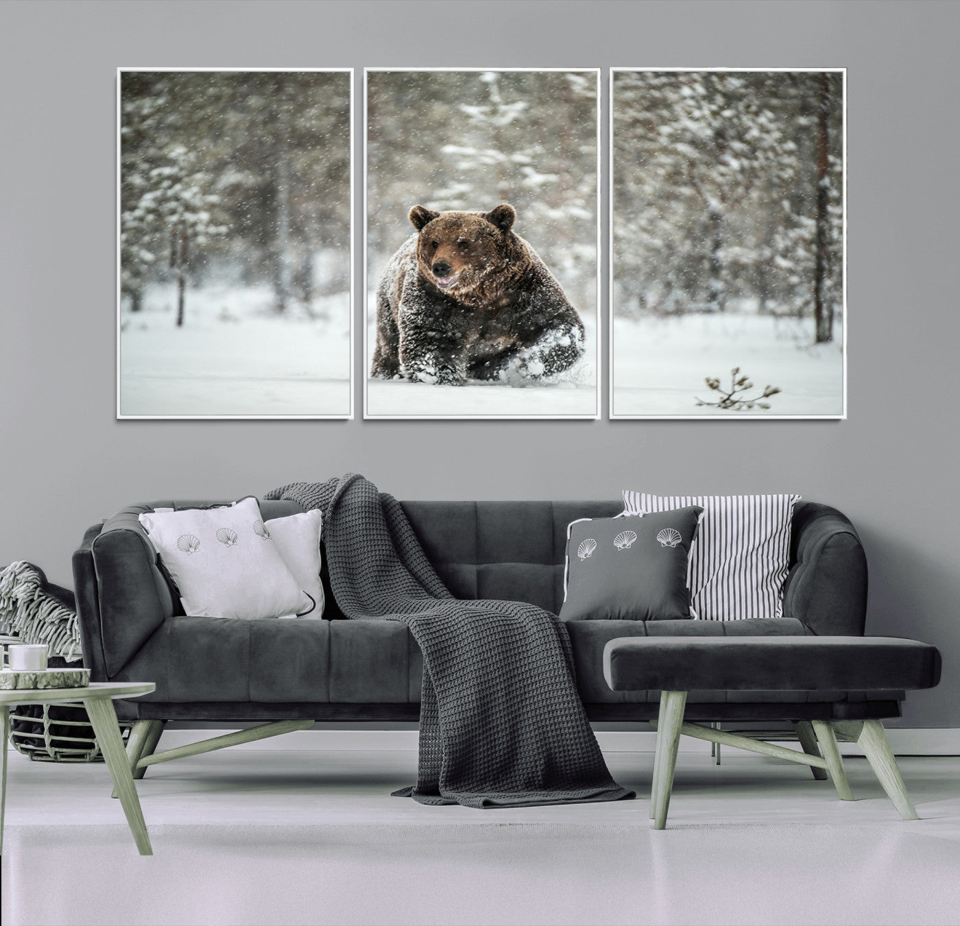 43350-MGV-CV-36X24-Wild Bear in Snow Wall Art – Majestic Wildlife Photography Print, Winter Forest Nature Decor for Cabin, Lodge, Rustic Home,