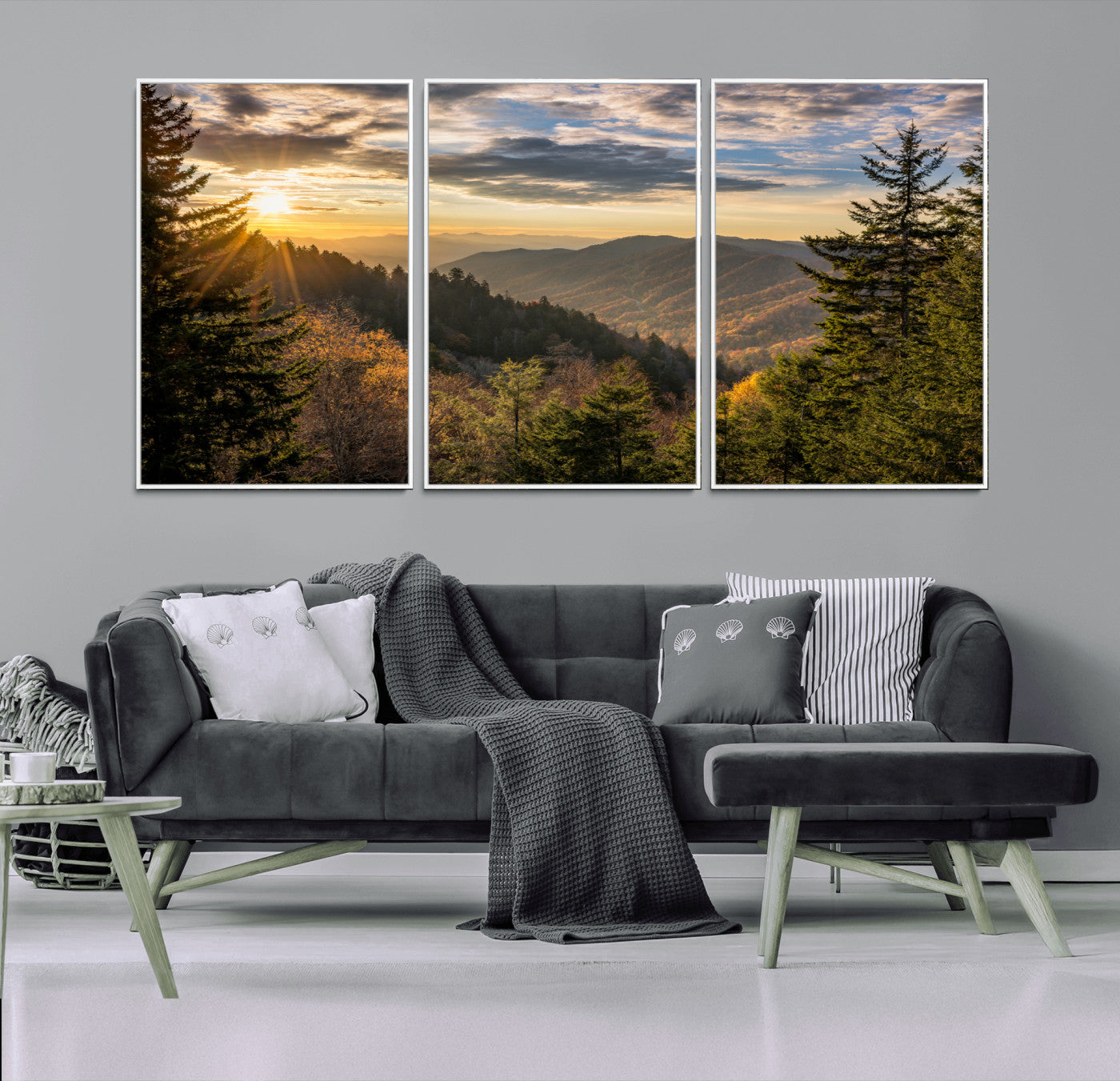 73692479-MGV-CV-36X24-Smoky Mountains Wall Art Canvas Print, Framed Forest Mountain Art Picture Print, Spring Mountain Perfect Spring Style Decor