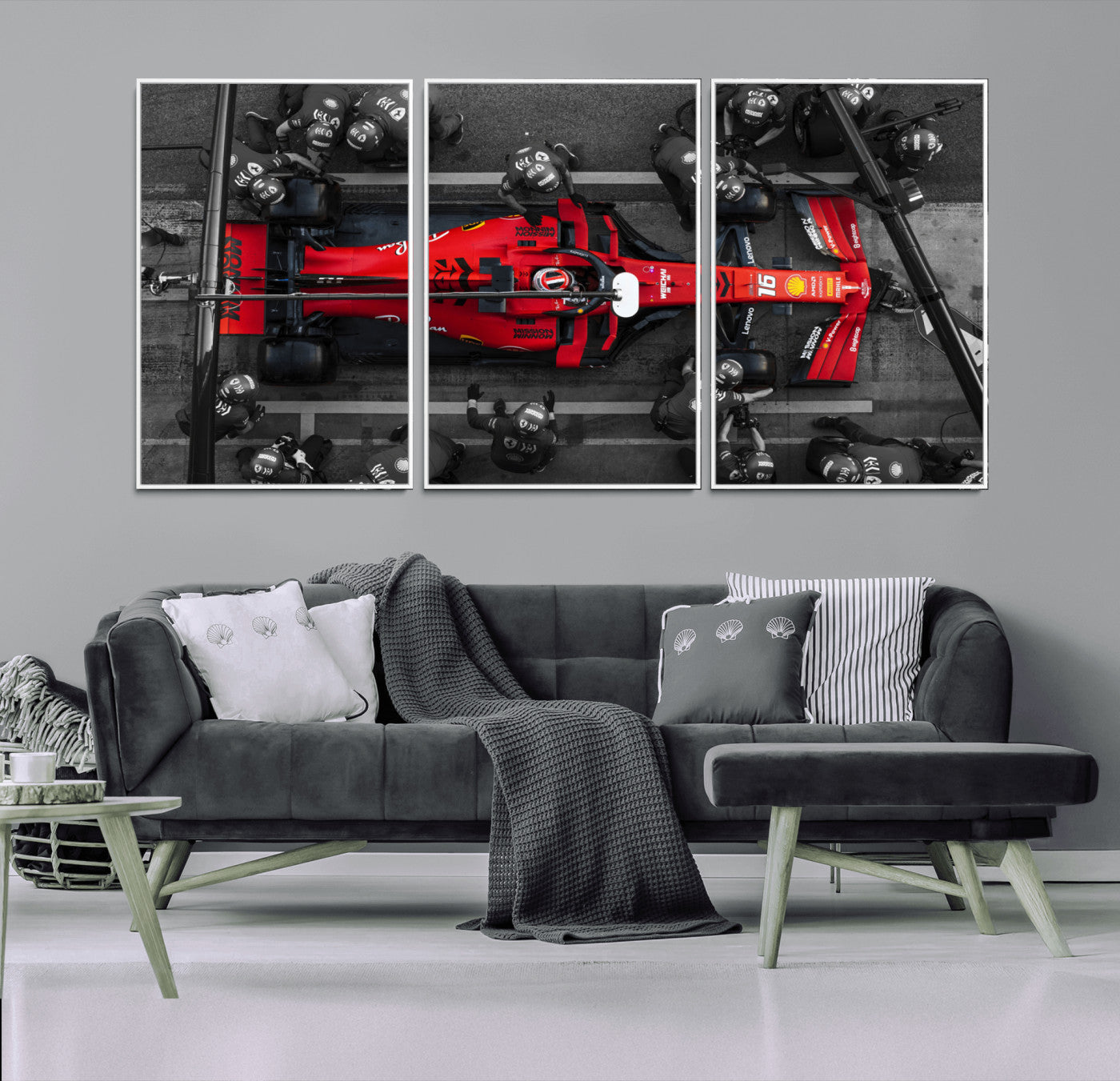 99356-MGV-CV-36X24-Ferrari Pit Stop Wall Art – Formula 1 Racing Car Canvas Print, Red Speed Machine Motorsport Decor for Office, Garage, Man Cave or