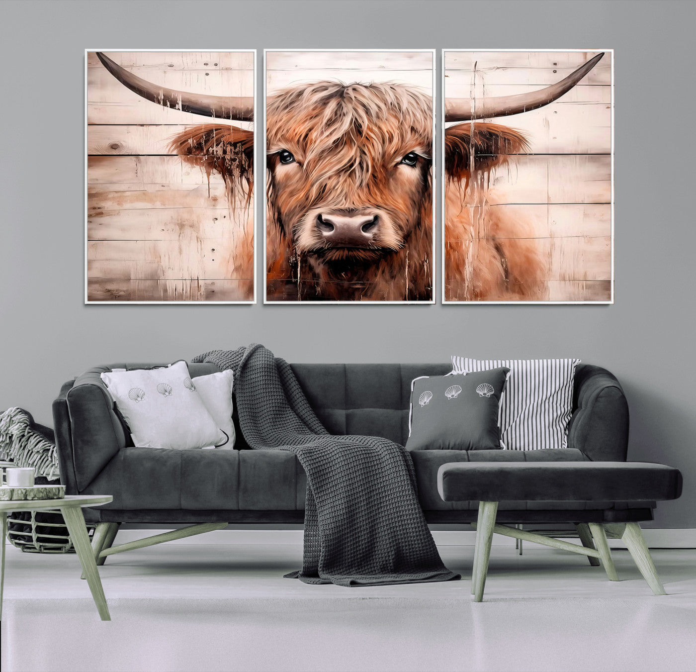93730-MGV-CV-36X24-Scottish Cow Wall Art Canvas Print, Framed Longhorn Cow Art Picture Print, Highland Cattle Perfect Rustic Farmhouse Decor Artwork