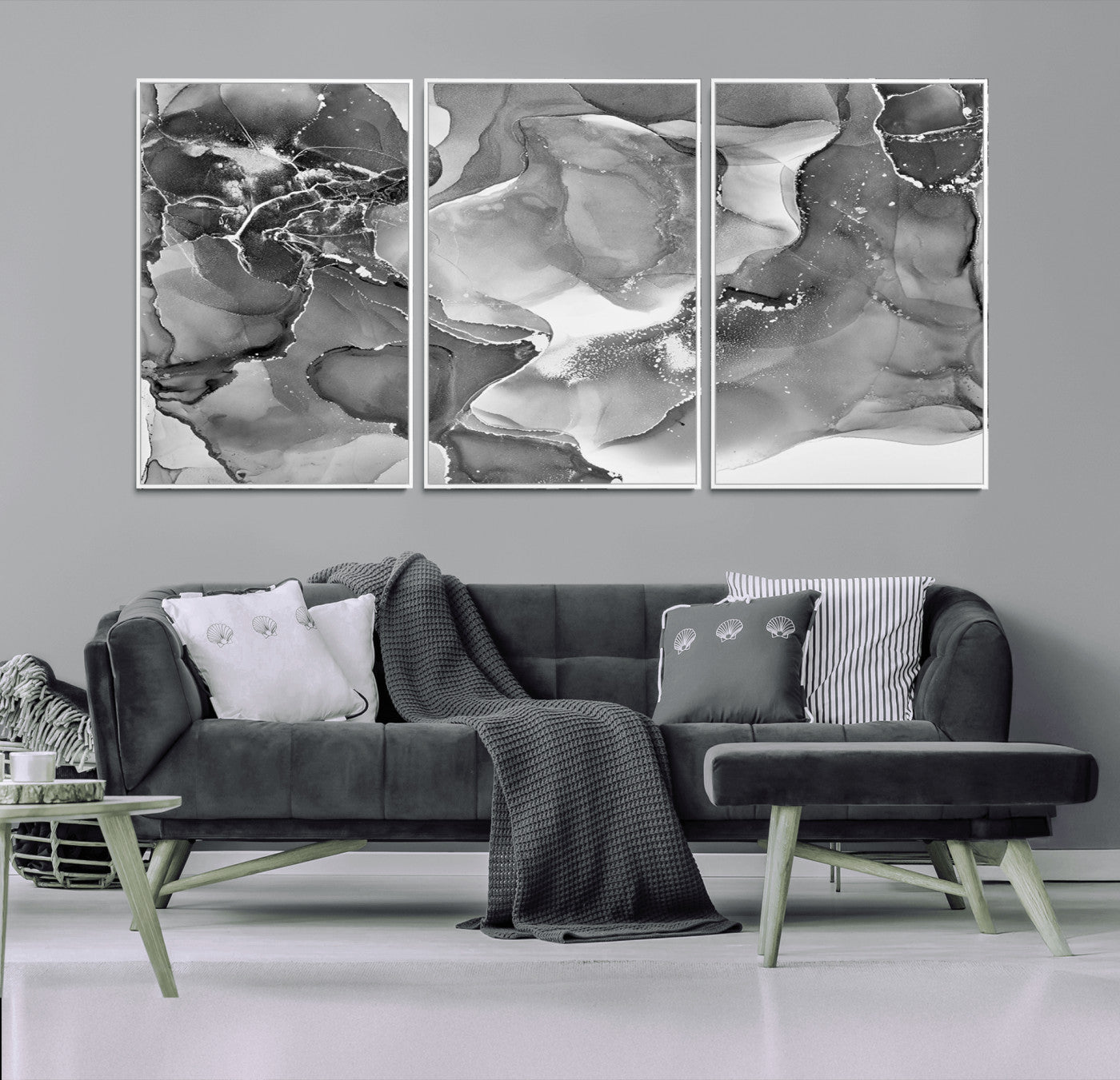 15911-MGV-CV-36X24-Black and White Abstract Wall Art – Modern Ink Swirl Canvas Print, Minimalist Contemporary Painting for Living Room, Bedroom,