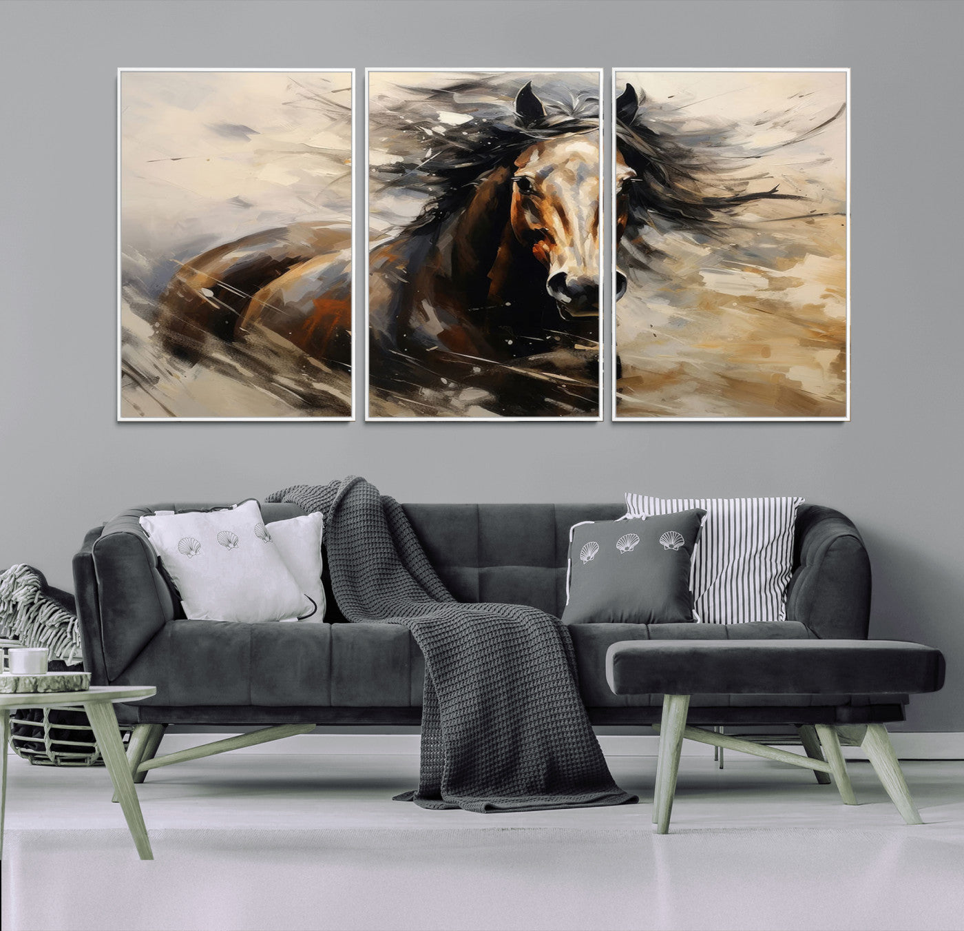 53001-MGV-CV-36X24-Wild Horse Wall Art – Majestic Stallion Canvas Print with Flowing Mane, Rustic Western Style Painting for Living Room, Office or