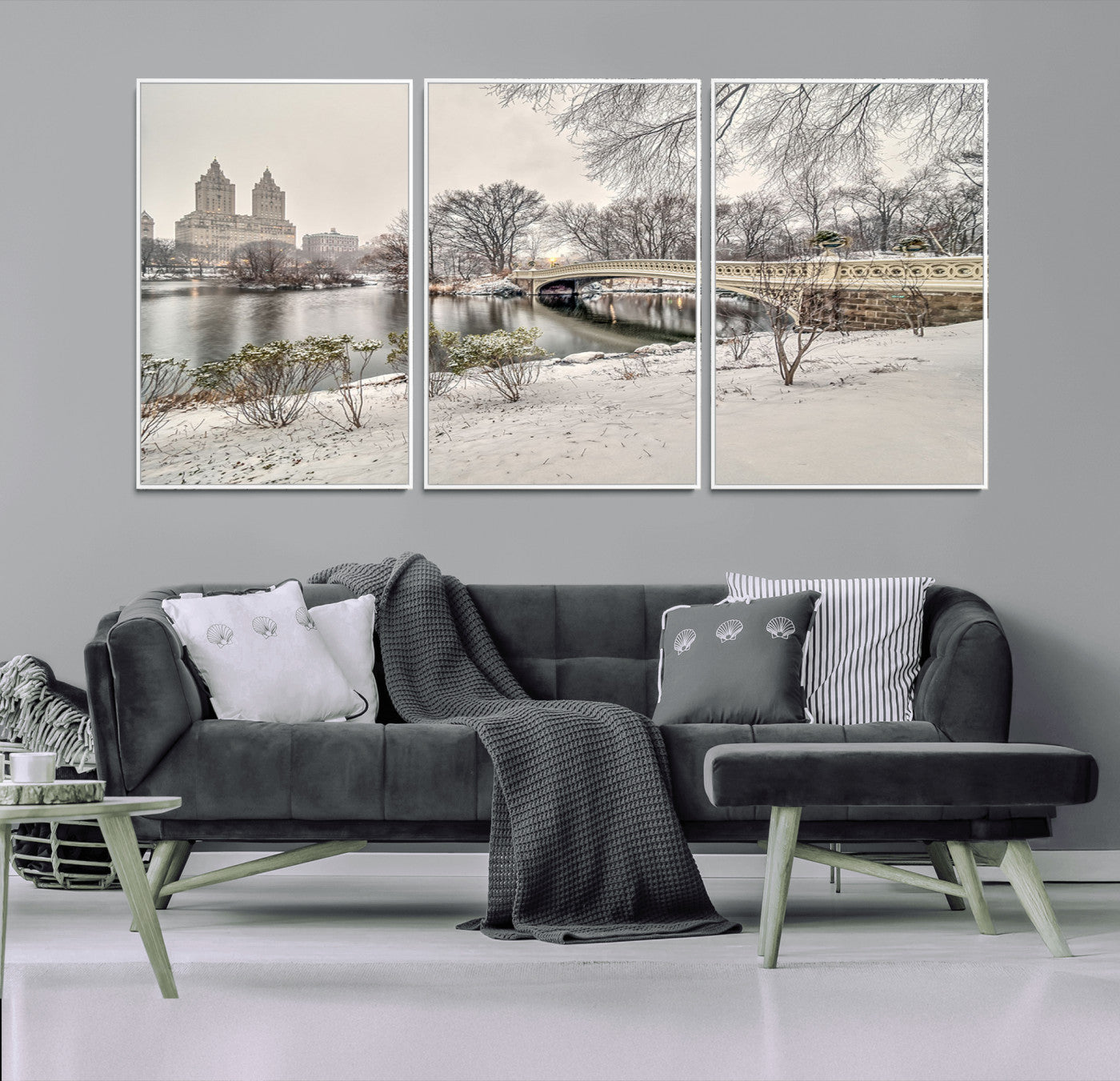 60292-MGV-CV-36X24-Central Park Winter Wall Art – Snowy Bow Bridge Canvas Print, Scenic New York City Landscape Photography for Living Room, Bedroom