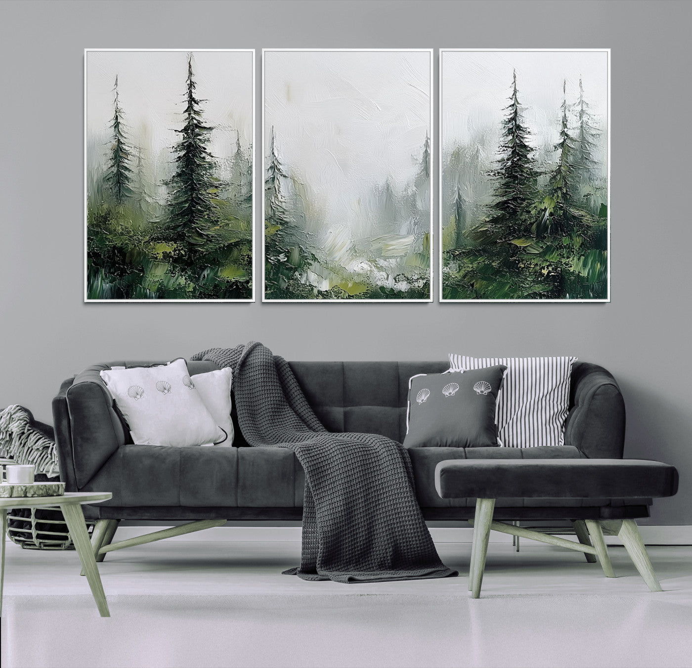 76014-MGV-CV-36X24-Forest Wall Art – Textured Canvas Print Featuring Misty Evergreen Pines and Woodland Landscape, Rustic Nature Artwork for Living