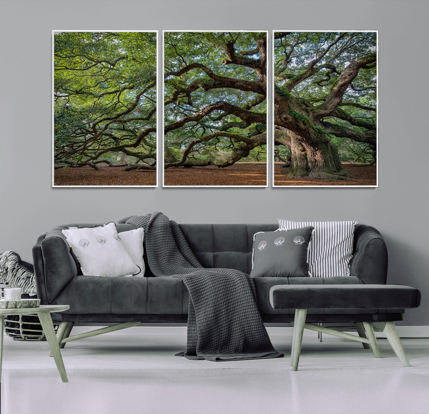 MGV-FC-60X30-3P - Historic Tree Wall Art Canvas Print, Framed Mossy Tree Art Picture Print, Twisted Branches Perfect Nature Southern Decor Artwork