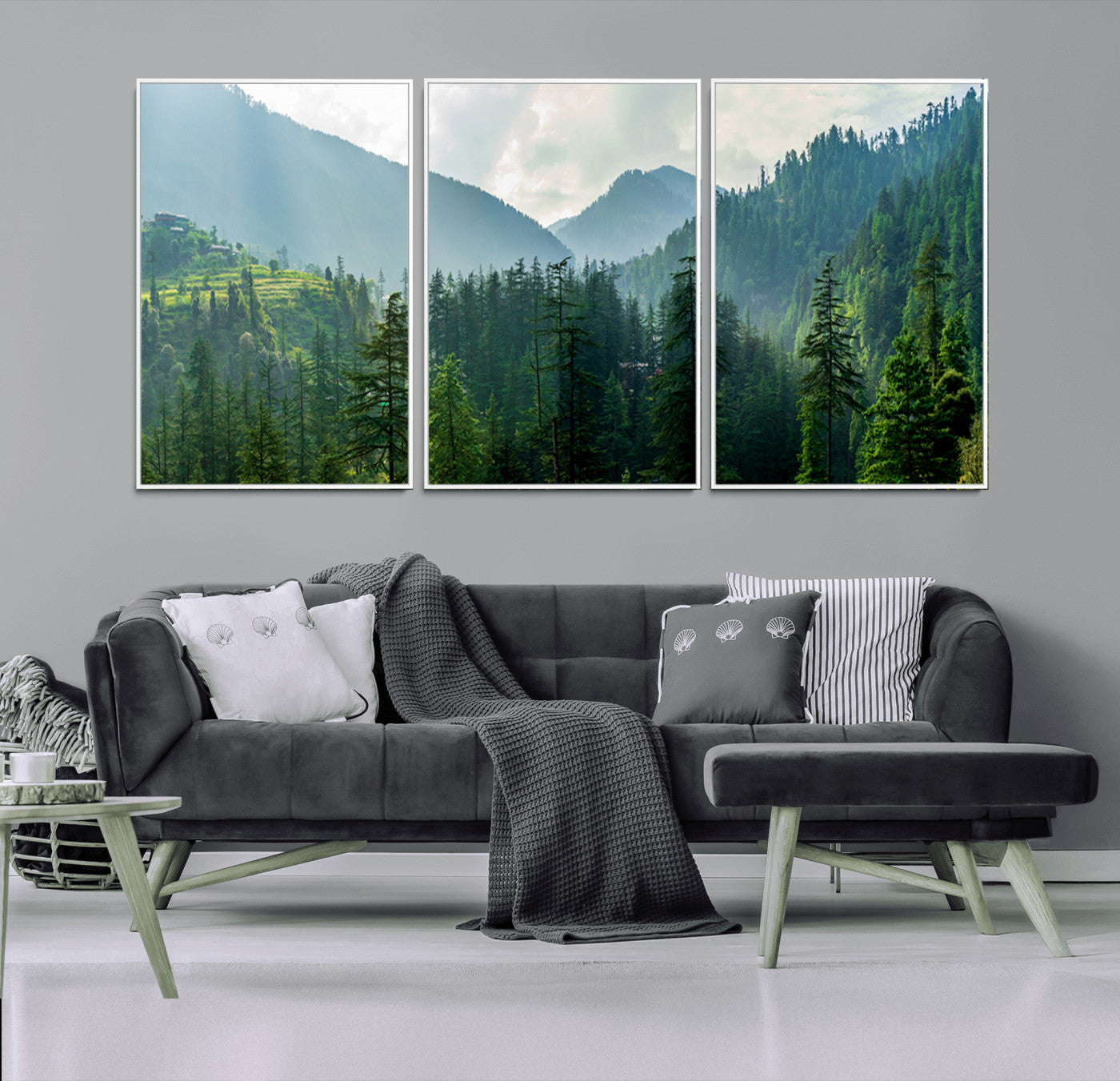 83417191-MGV-CV-36X24-Misty Mountain Forest Wall Art – Pine Tree Landscape Canvas Print, Nature Photography Panorama, Tranquil Green Forest Décor for