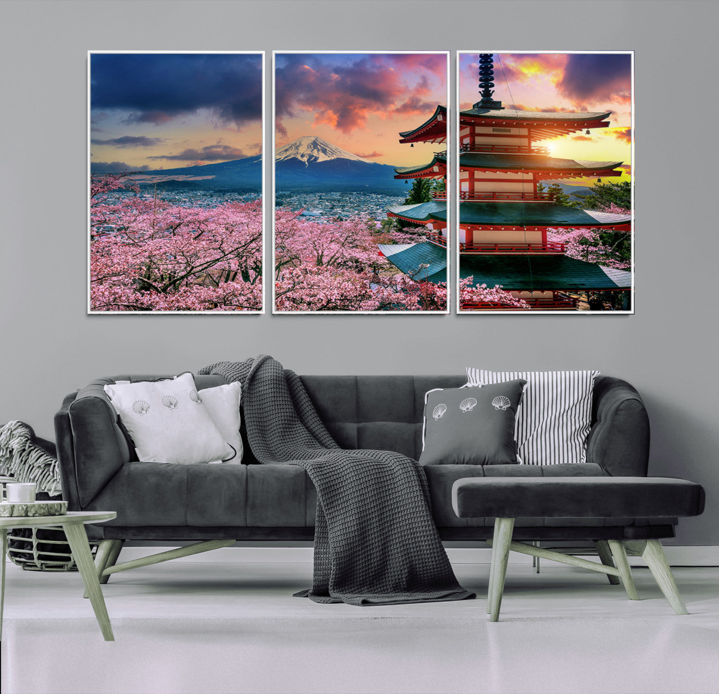 32331262-MGV-CV-36X24-Mount Fuji Japan Wall Art – Cherry Blossom Landscape Canvas Print, Chureito Pagoda Sunset Photography, Japanese Nature Travel