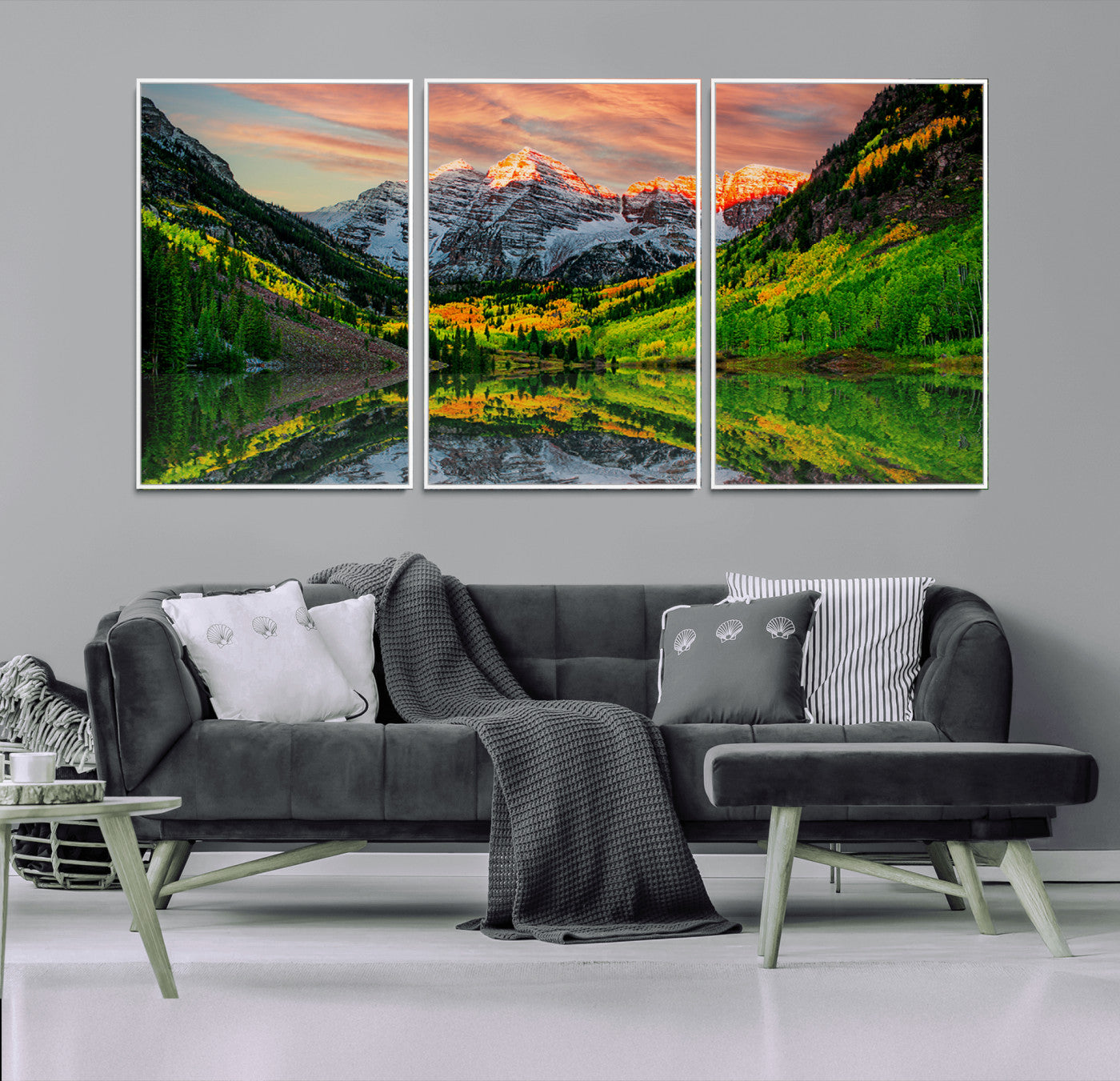 59533484-MGV-CV-36X24-Maroon Bells Autumn Wall Art – Panoramic Mountain Landscape Canvas Print, Sunset Reflection Nature Artwork for Living Room, Office