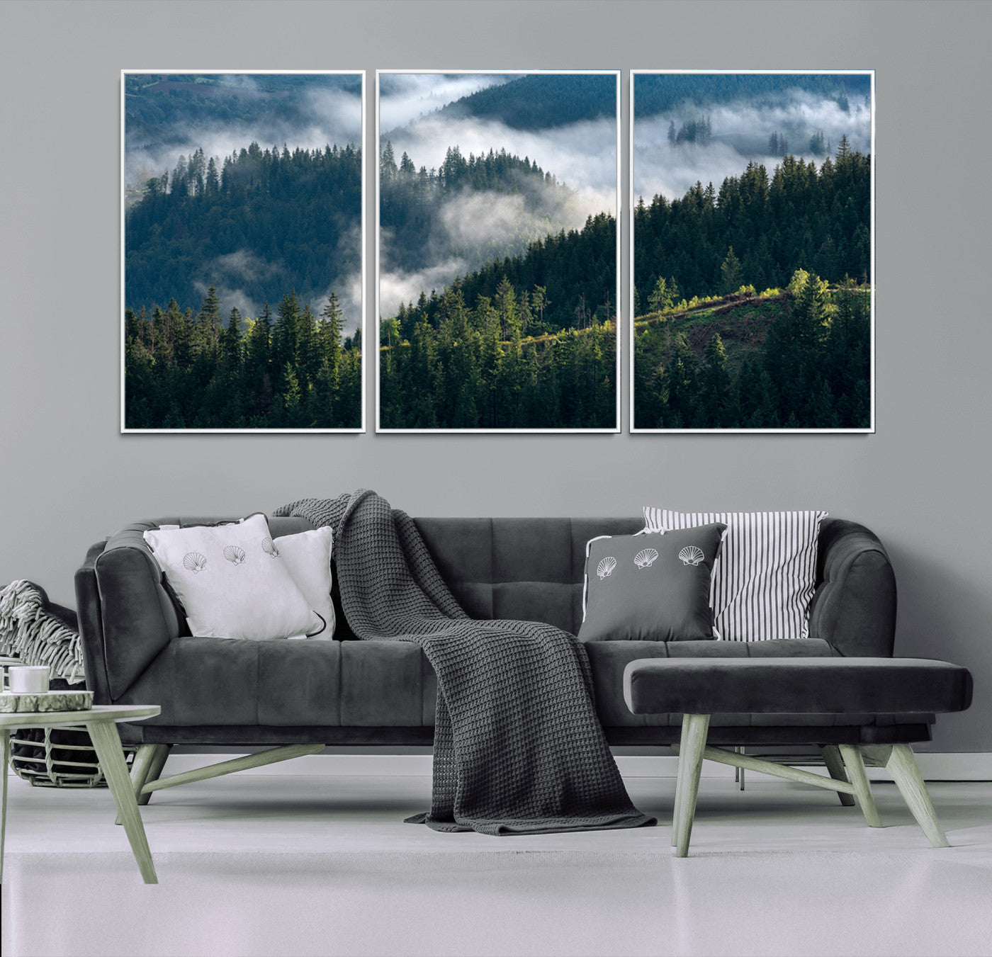84598503-MGV-CV-36X24-Misty Forest Wall Art Canvas Print, Framed Pine Hills Art Picture Print, Moody Hills Perfect Moody Woodland Decor Artwork
