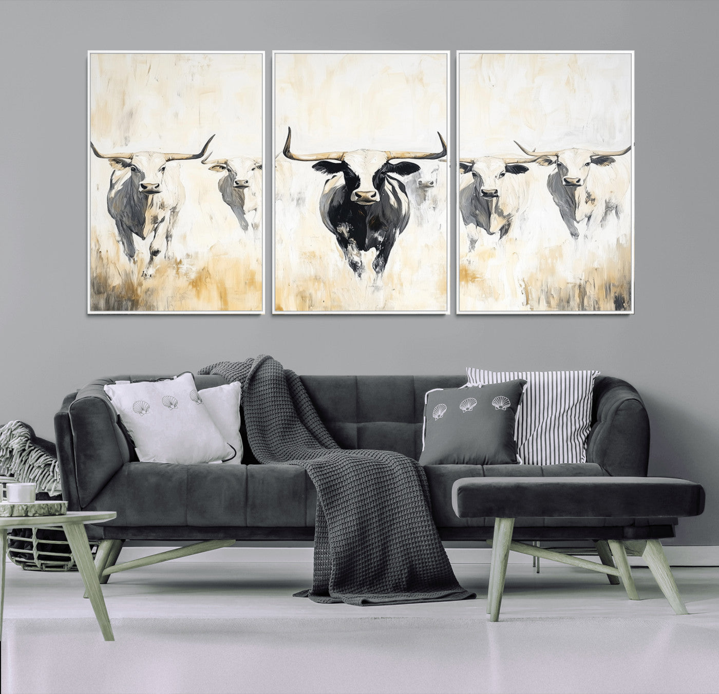 40397799-MGV-CV-36X24-Texas Longhorn Wall Art Canvas Print, Framed Rustic Herd Art Picture Print, Western Bull Perfect Neutral Western Decor Artwork