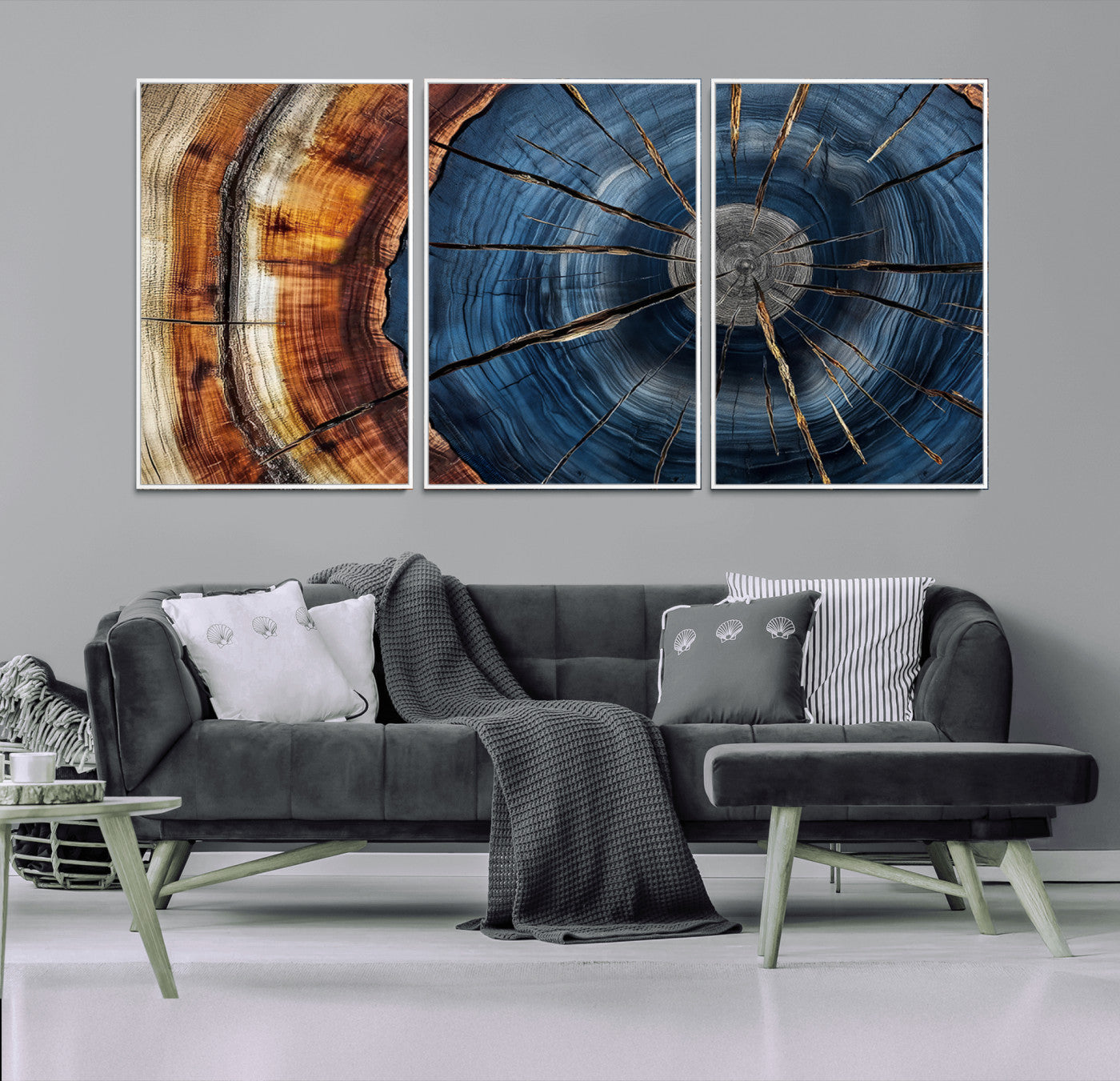 45268471-MGV-FC-60X30-3P_White-Rustic Tree Ring Wall Art – Natural Wood Texture Canvas Print, Abstract Tree Stump Farmhouse Decor for Log Cabin, Wooden House or