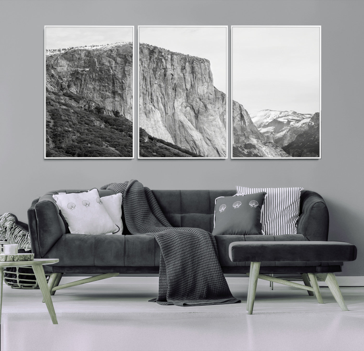 39393420-MGV-FC-60X30-3P_White-El Capitan Wall Art Canvas Print, Framed Yosemite Cliff Art Picture Print, Monochrome Mountain Perfect Monochrome Sierra Decor