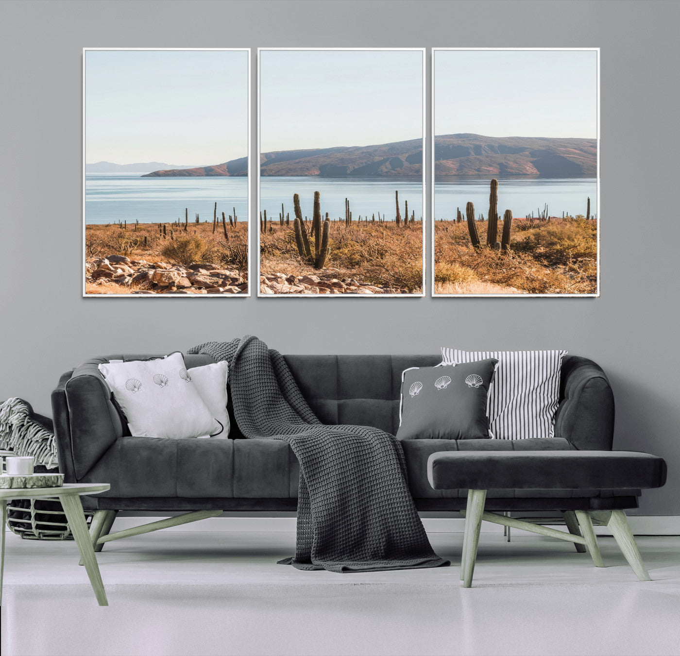 45193515-MGV-CV-36X24-Desert Cactus Wall Art Canvas Print, Framed Baja Coastline Art Picture Print, Coastal Desert Perfect Southwestern Minimalist Decor