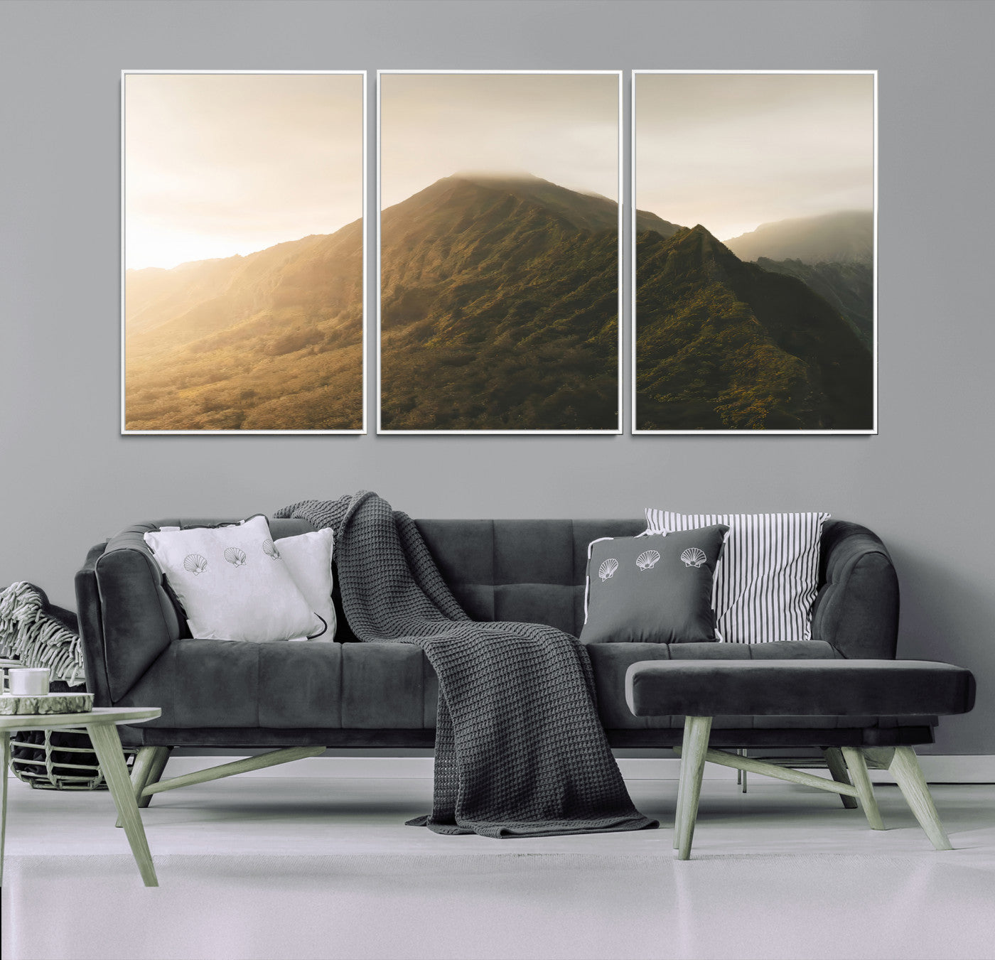42338636-MGV-FC-60X30-3P_White-Golden Mountain Wall Art Canvas Print, Framed Misty Summit Art Picture Print, Rugged Landscape Perfect Moody Wilderness Decor