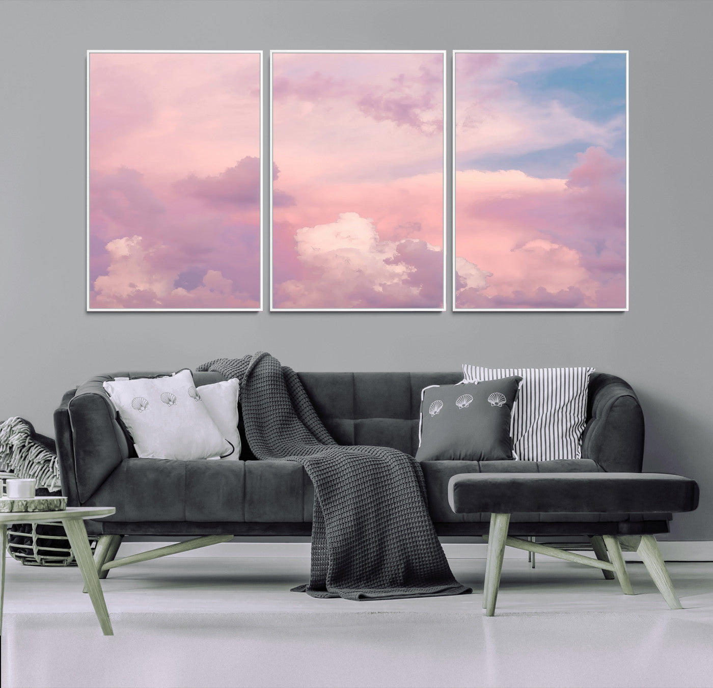 22874890-MGV-FC-60X30-3P_White-Pastel Sky Wall Art Canvas Print, Framed Dreamy Cloudscape Art Picture Print, Sunset Glow Perfect Minimalist Serenity Decor