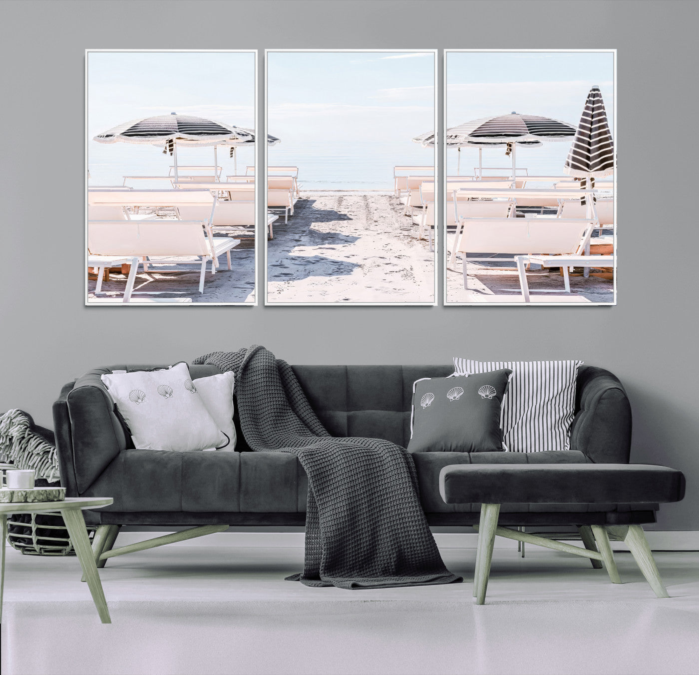 67623952-MGV-FC-60X30-3P_White-Minimalist Beach Wall Art Canvas Print, Framed Pastel Sand Art Picture Print, Beach Aesthetic Perfect Coastal Minimalist Decor