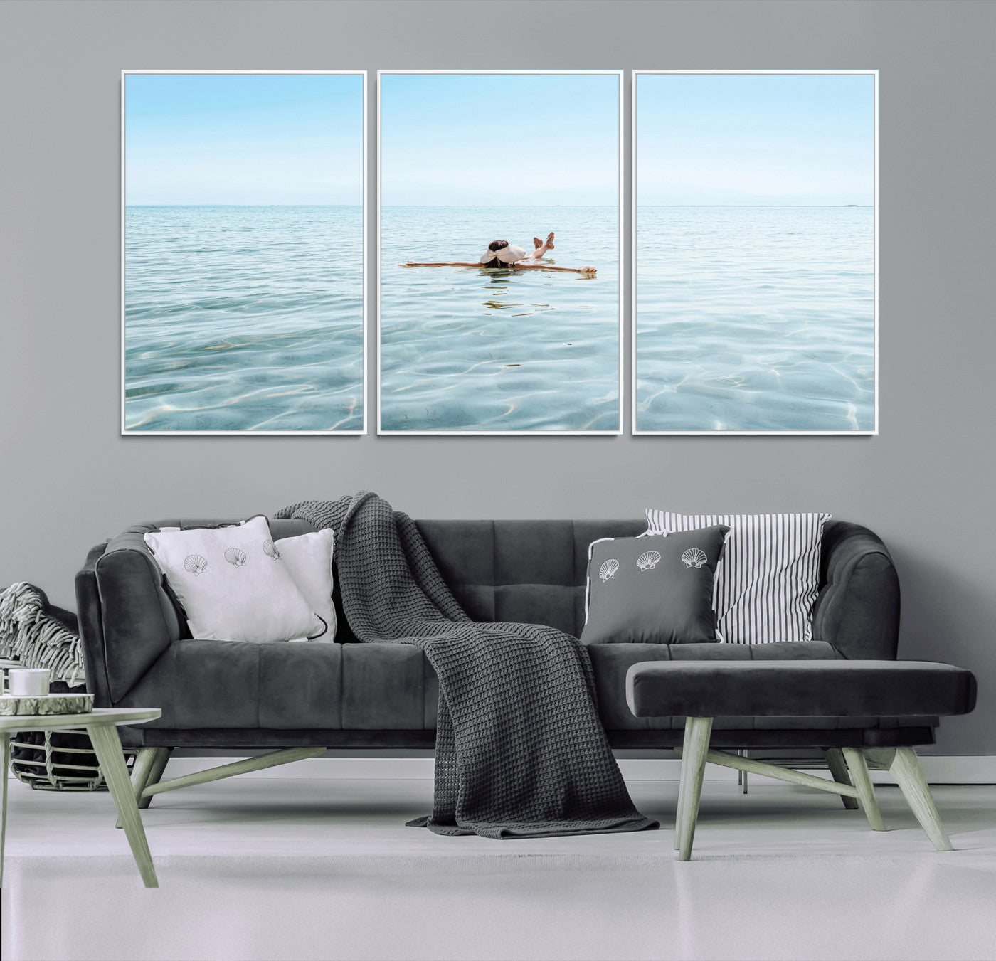 32624554-MGV-FC-60X30-3P_White-Swimming Relaxation Wall Art Canvas Print, Framed Peaceful Water Art Picture Print, Clear Sea Perfect Minimalist Aquatic Decor