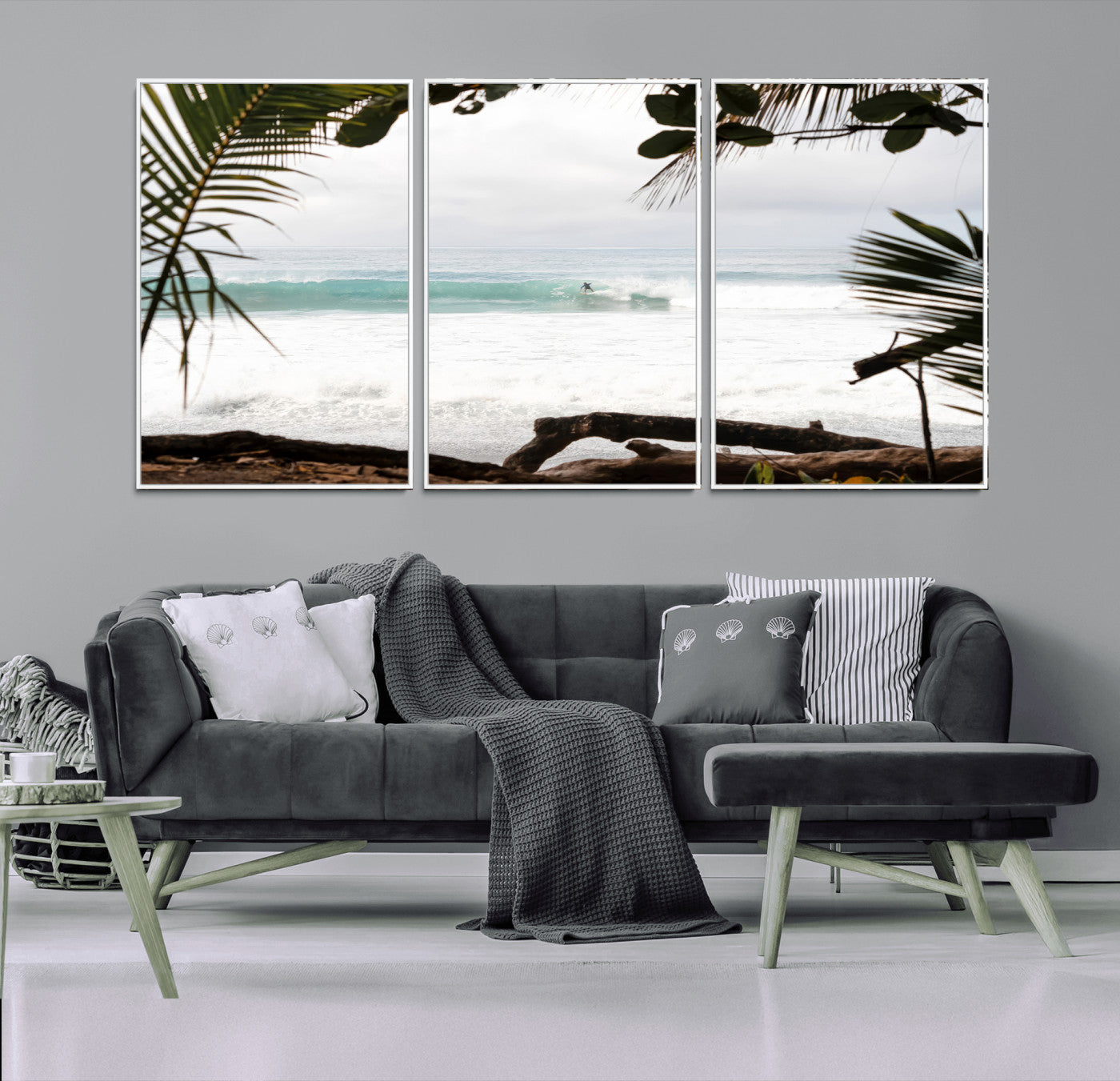 50382104-MGV-CV-36X24-Tropical Surf Wall Art Canvas Print, Framed Palm Tree View Art Picture Print, Beach House Art Perfect Boho Coastal Decor Artwork