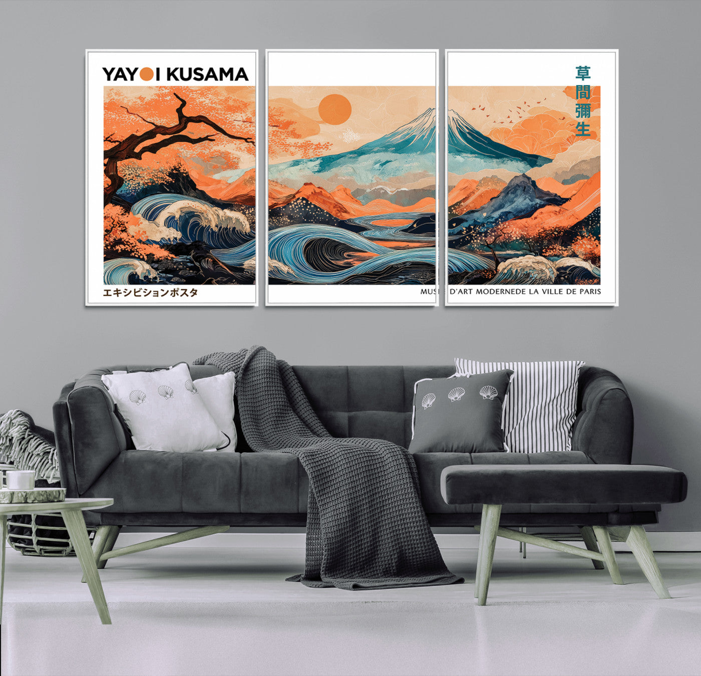 88785870-MGV-CV-36X24-Japanese Great Wave & Mt Fuji Wall Art – Ukiyo e Style Landscape Print with Flowing River, Autumn Mountain Poster, Oriental Asian