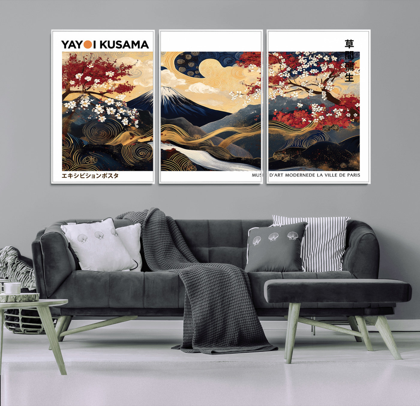 66243961-MGV-CV-36X24-Mount Fuji Japanese Wall Art – Golden Abstract Landscape Canvas Print, Cherry Blossom Painting, Modern Oriental Zen Home Decor