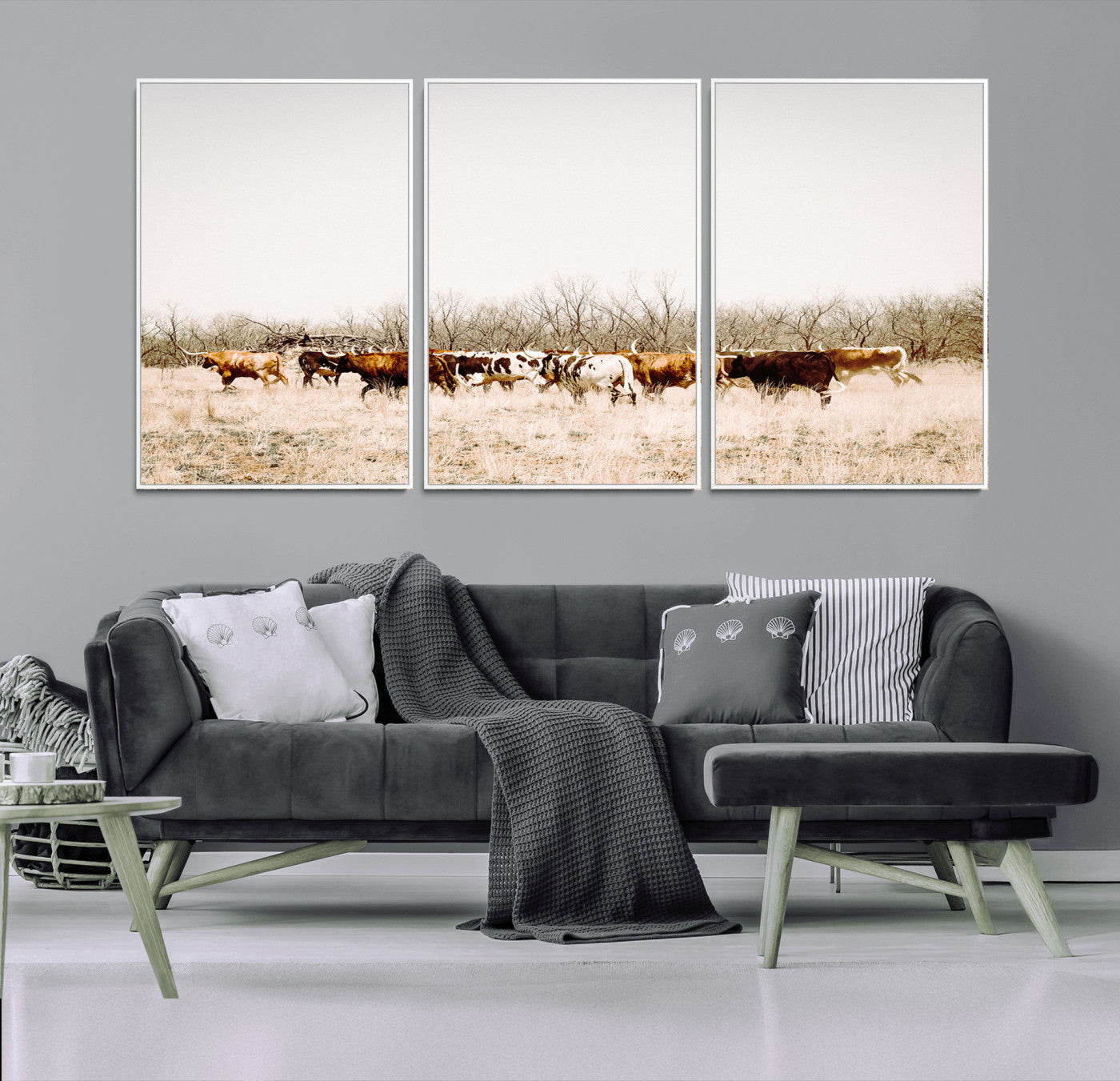 12454132-MGV-CV-36X24-Cow Herd Photography Wall Art Canvas Print, Framed Rustic Farmhouse Decor Art Picture Print, Western Ranch Style Perfect Rustic