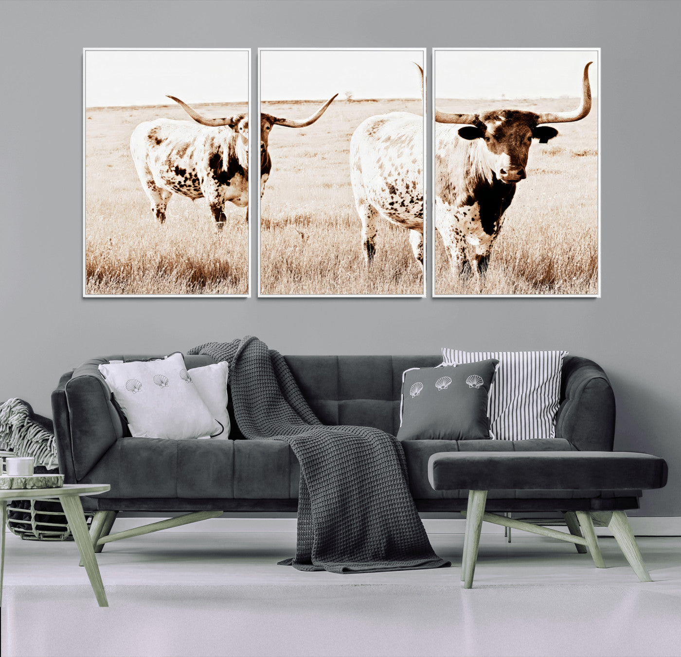 39672786-MGV-CV-36X24-Rustic Cow Scene Wall Art Canvas Print, Framed Farmhouse Style Cattle Art Picture Print, Prairie Animal Duo Perfect Rustic Western
