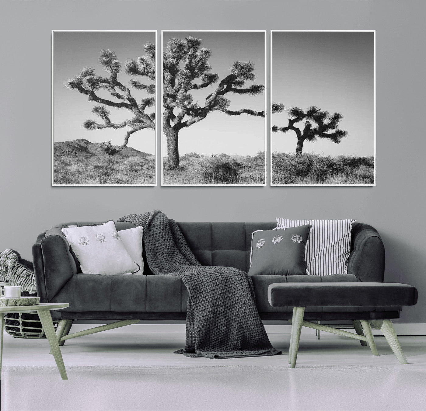 93692513-MGV-CV-36X24-Joshua Tree Wall Art Canvas Print, Framed Monochrome Desert Art Picture Print, Minimalist Nature Scene Perfect Southwestern