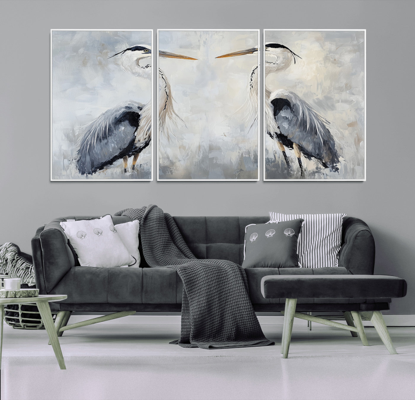 90806932-MGV-CV-36X24-Heron Wall Art Wall Art Canvas Print, Framed Bird Canvas Decor Art Picture Print, Nature Inspired Perfect Coastal Minimalist Decor