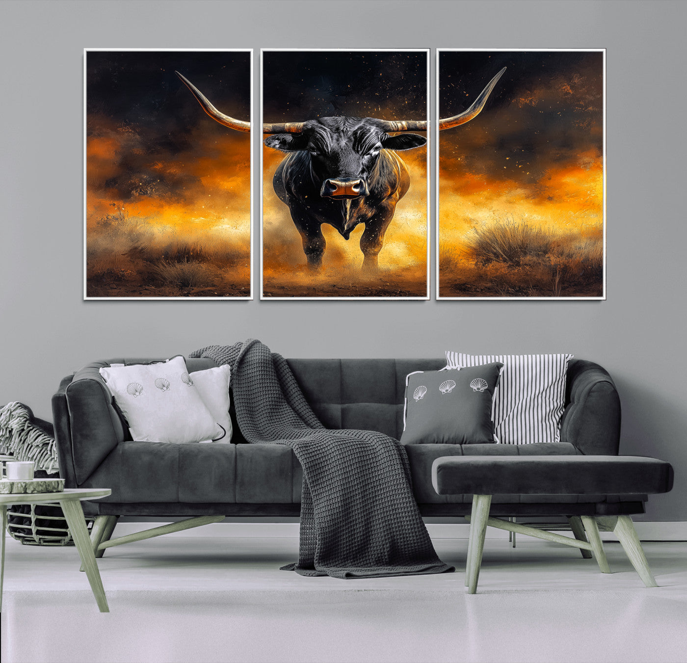 58293979-MGV-CV-36X24-Longhorn Canvas Wall Art Canvas Print, Framed Bold Bull Wall Art Art Picture Print, Western Animal Decor Perfect Western Dramatic