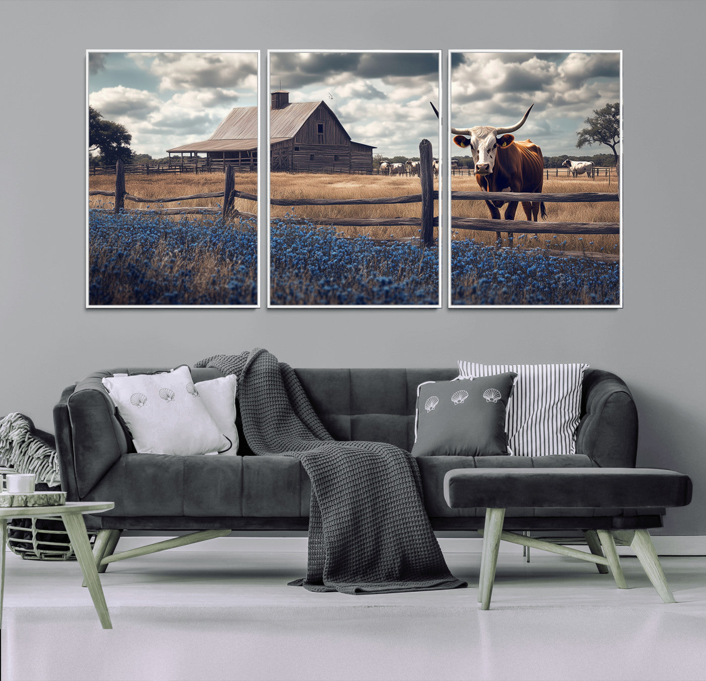 51092814-MGV-CV-36X24-Texas Longhorn Wall Art Wall Art Canvas Print, Framed Rustic Barn Canvas Art Picture Print, Farmhouse Cow Decor Perfect Rustic