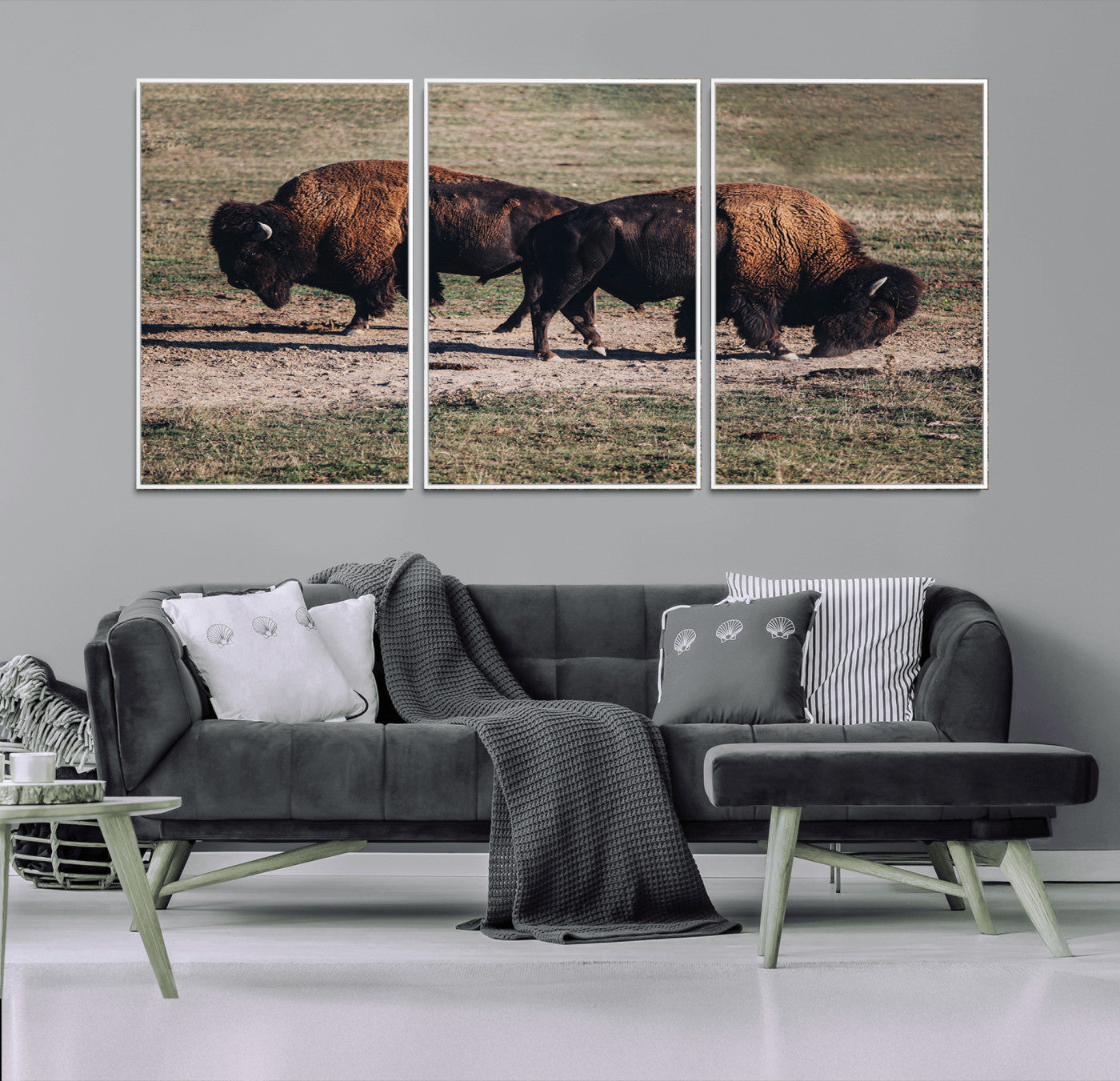 58141885-MGV-CV-36X24-Bison Photography Wall Art Canvas Print, Framed Western Wildlife Art Picture Print, Modern Ranch Perfect Western Rustic Decor