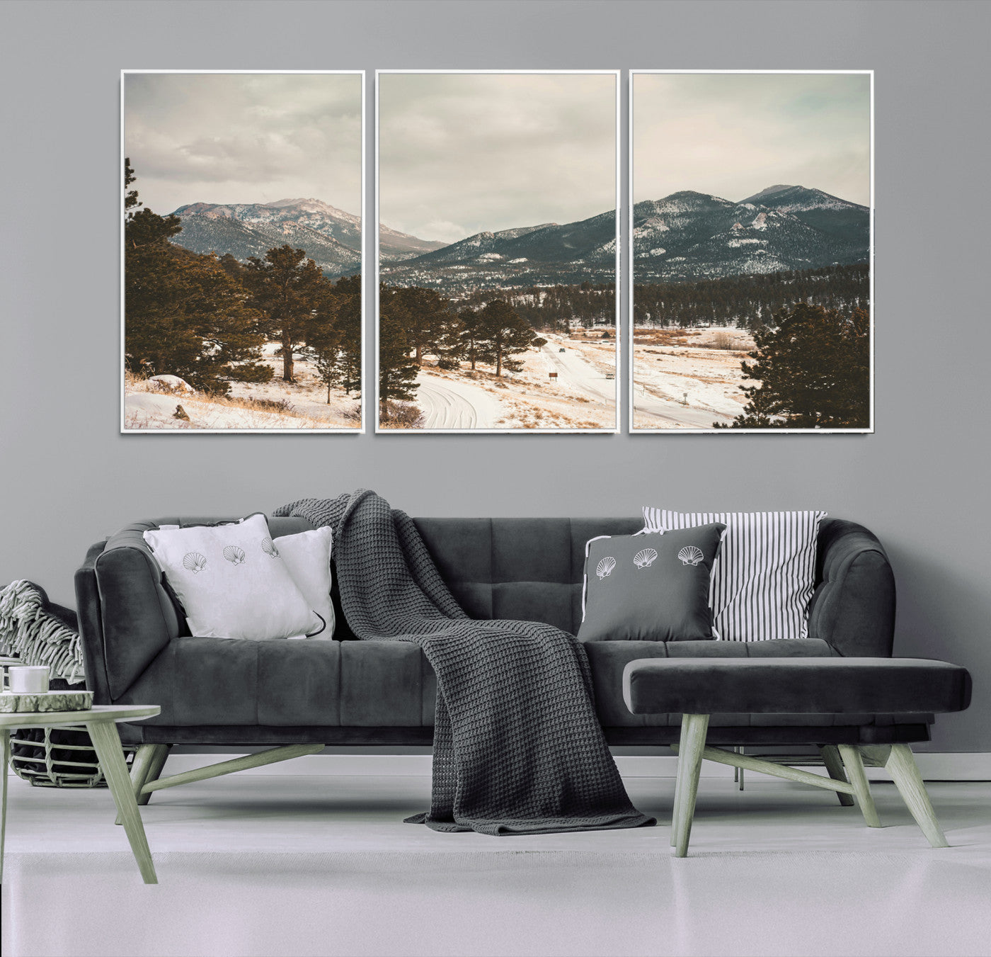 77311749-MGV-FC-60X30-3P_White-Mountain Landscape Wall Art Canvas Print, Framed Snowy Peaks Art Picture Print, Alpine Aesthetic Perfect Rustic Winter Decor